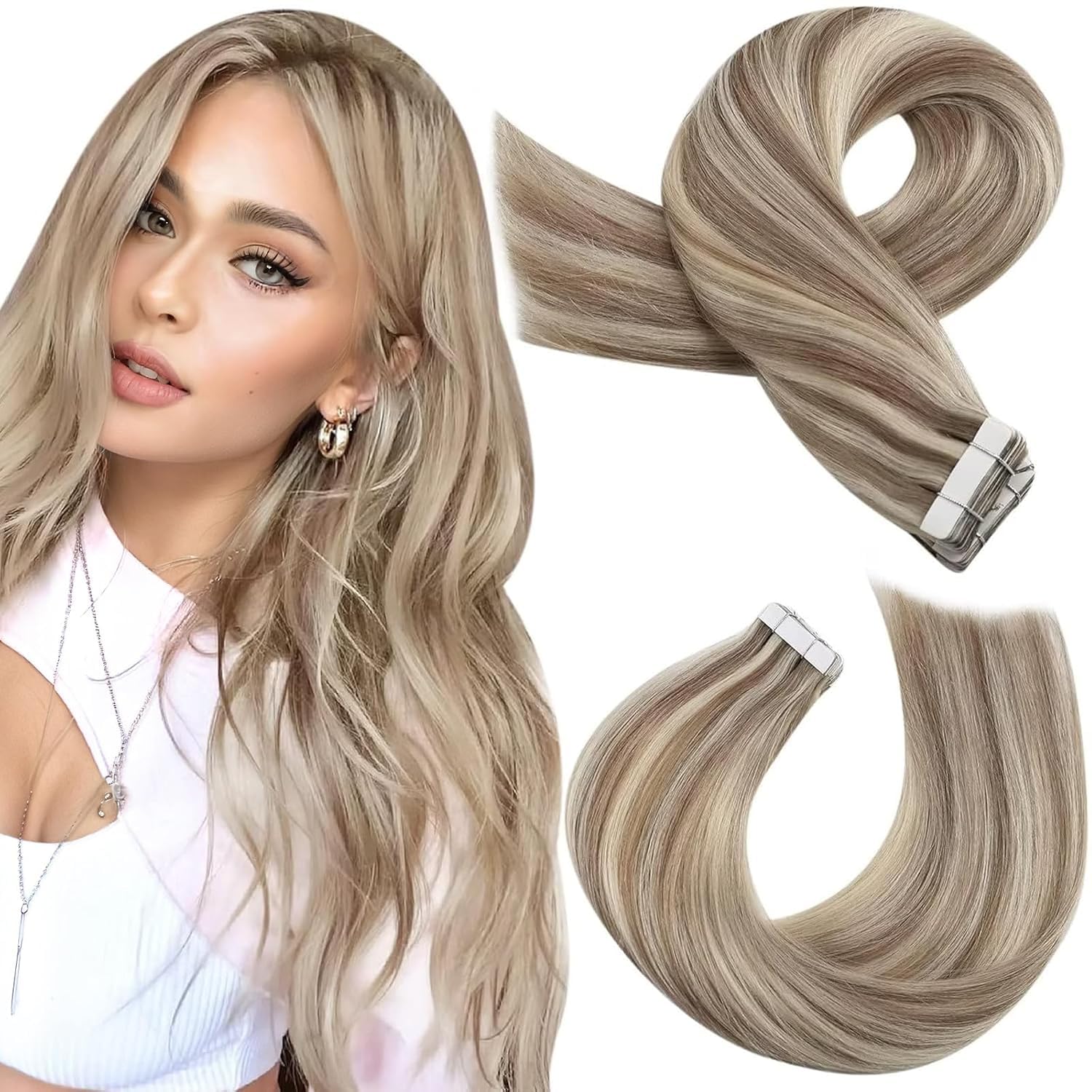 Moresoo Black Tape in Hair Extensions Human Hair, 18 Inch, 20Pcs, 50g