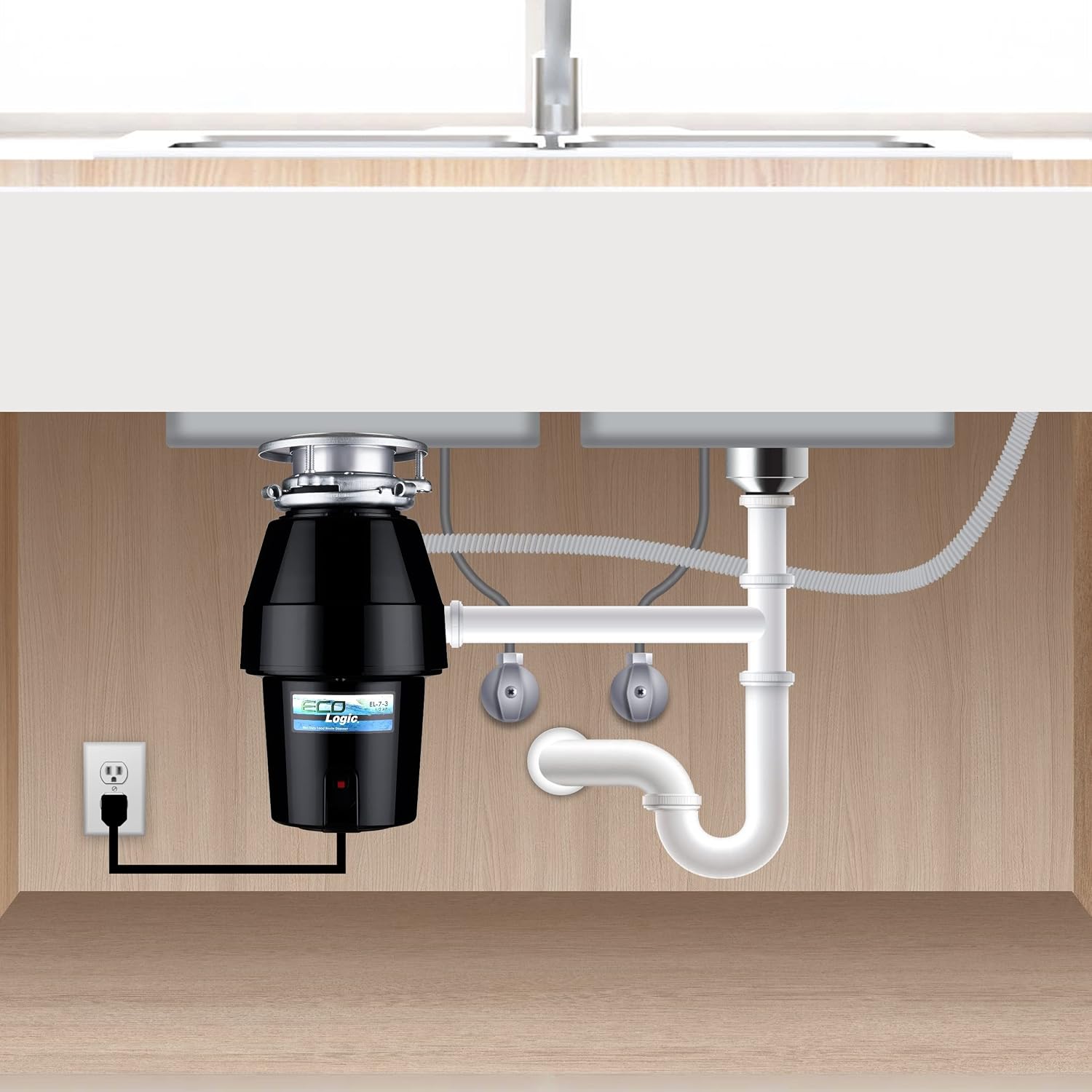 Eco Logic 1/3 HP Garbage Disposal, Universal 3-Bolt Mount, Power Cord