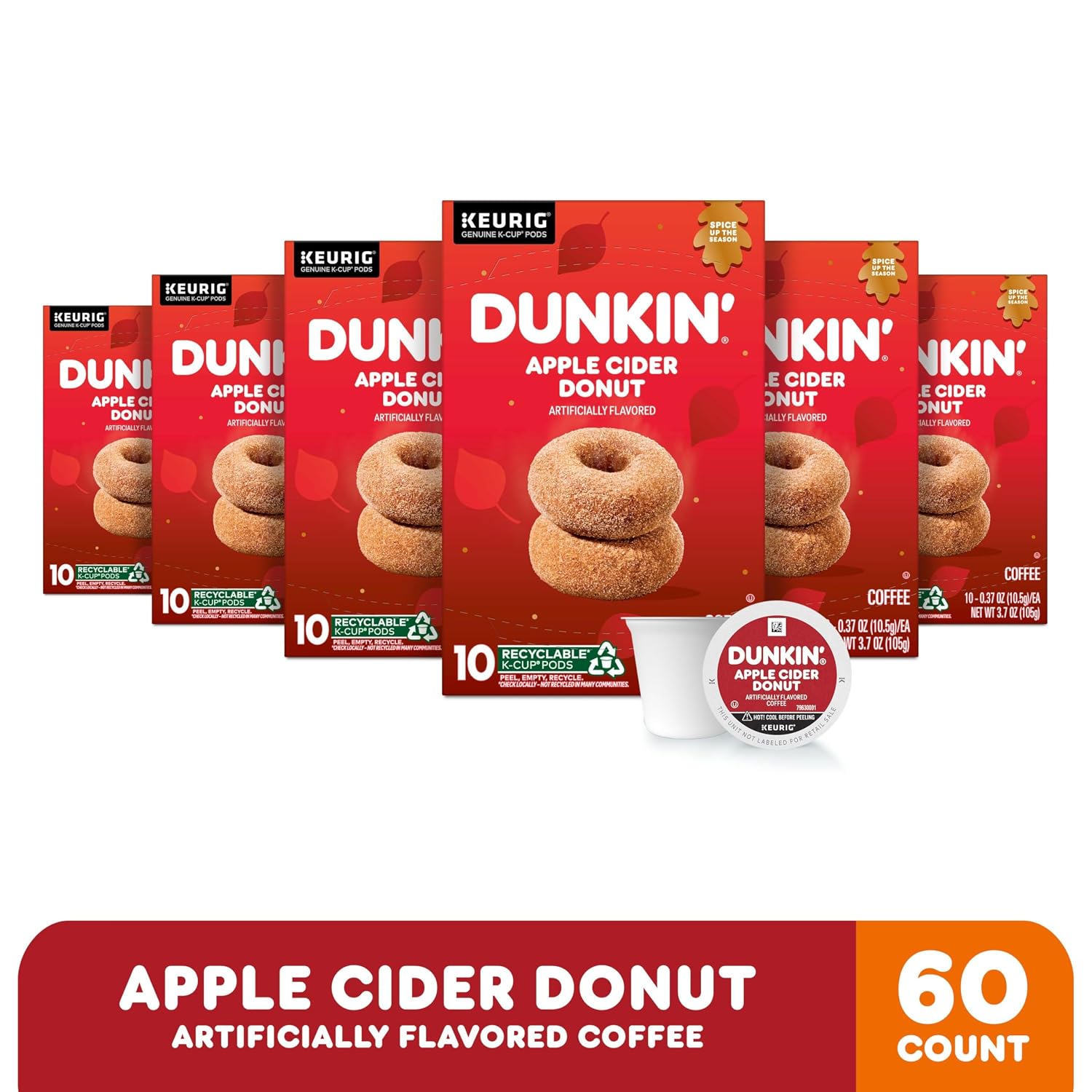 Dunkin’ Pumpkin Spice Artificially Flavored Coffee, 60 Keurig K-Cup Pods | 6 boxes of 10 single serve coffee pods each, Limited edition fall flavor, Made with arabica coffee, SNAP EBT eligible