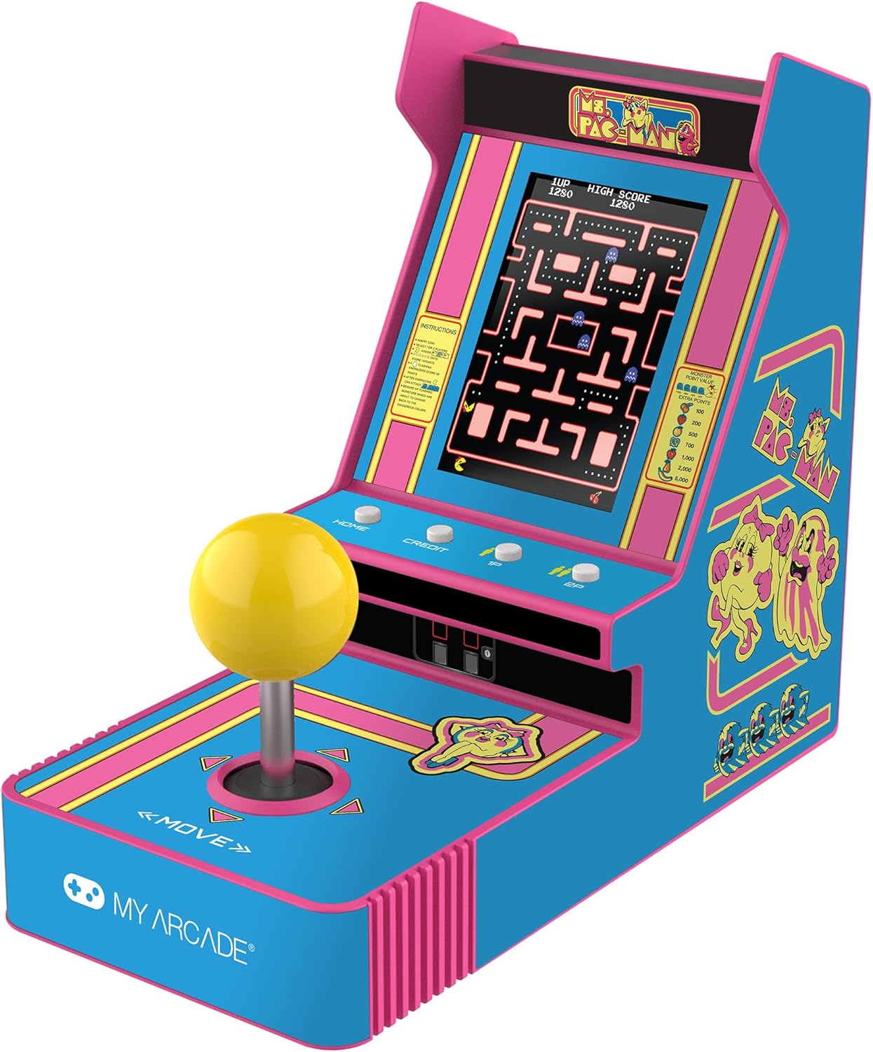 My Arcade Ms. Pac-Man Joystick Player: Retro Arcade Classics, 3.5" Screen | Handheld Games, Birthday Gifts for Kids and Adults, Collectibles