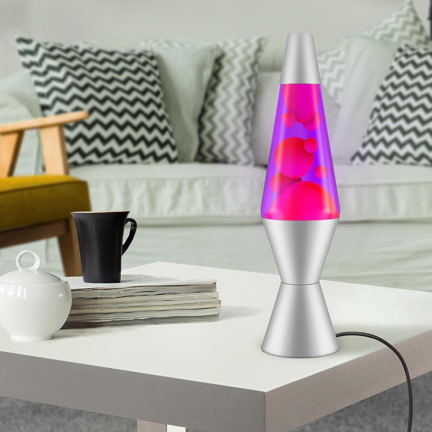 14.5-Inch Silver Base Lava Lamp with Purple Wax in Blue Liquid - 2118
