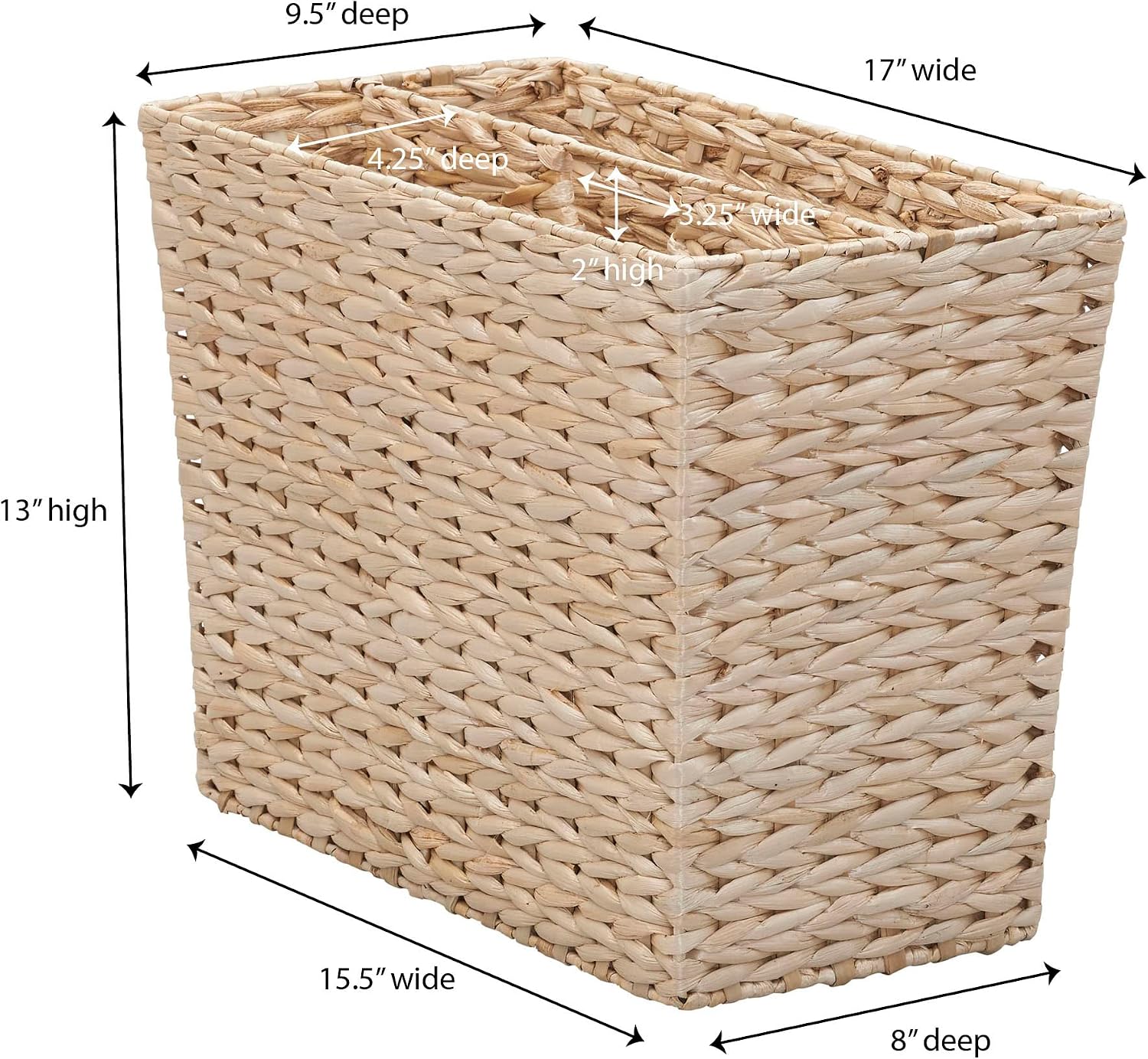 Household Essentials Wicker Magazine Rack, Handwoven Seagrass, Strong Metal Wire Frame, Built-In Handle and Divider, Lightweight, Contemporary, Great for Puzzle Books, Mail and More, Natural