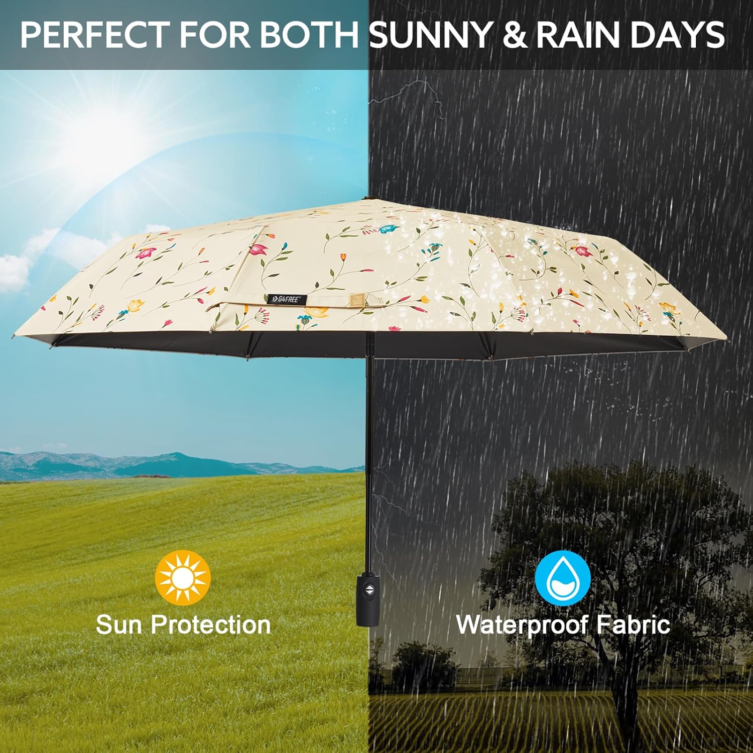 G4Free UPF 50+ UV Protection Travel Umbrella 42/46 Inch Auto Open Close
