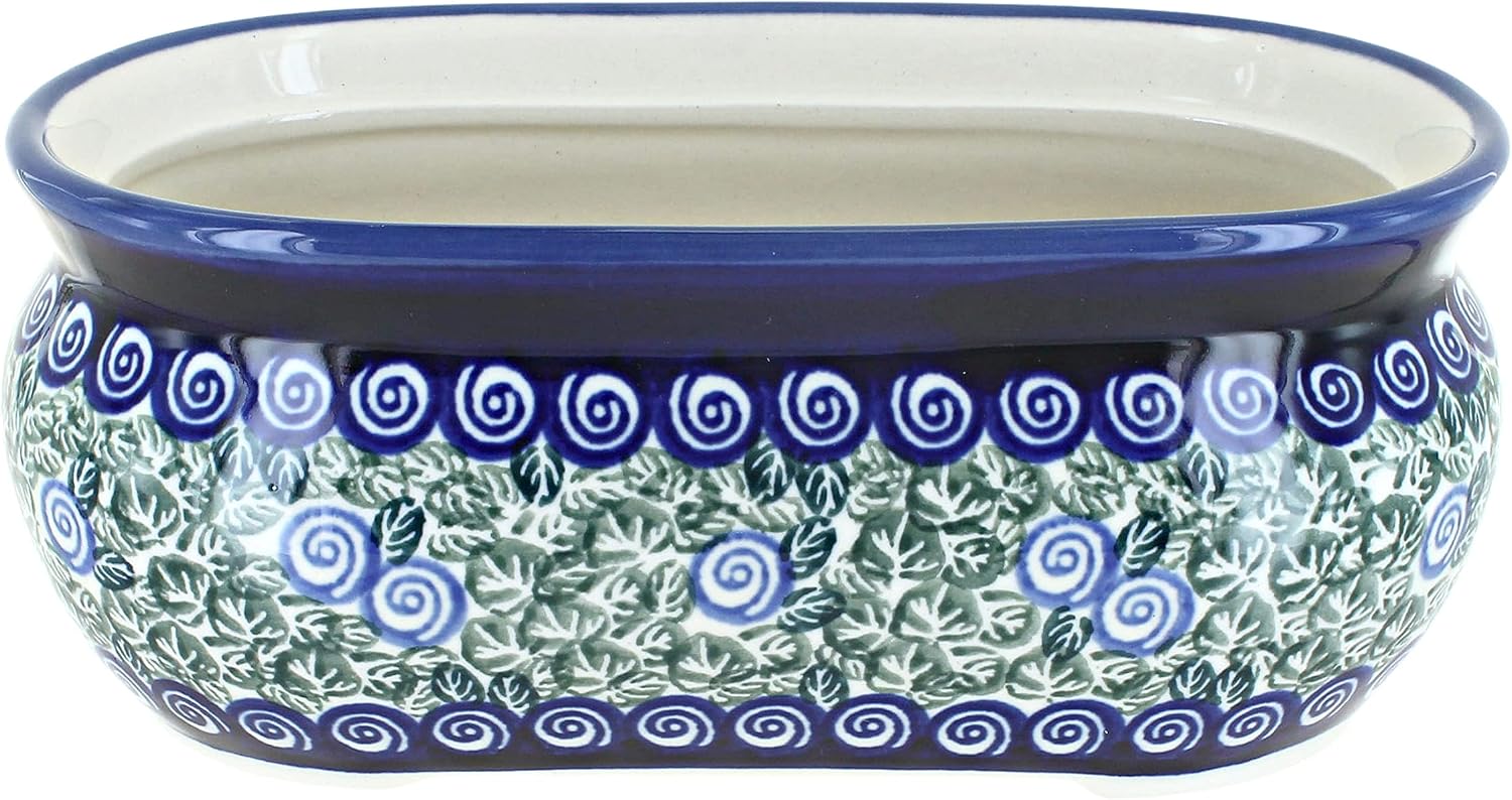 Blue Rose Polish Pottery - Red Floral Butterfly Small Planter - 8" x 4.5" - Ceramic Flower Pot, for Indoor or Outdoor Garden Décor