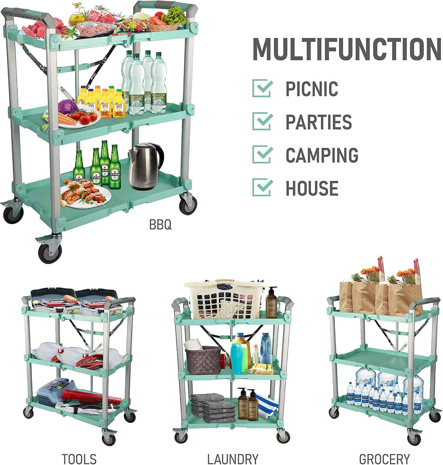 Olympia Tools 85-188 Pack-N-Roll Folding Collapsible Service Cart, 150LB Capacity, Black