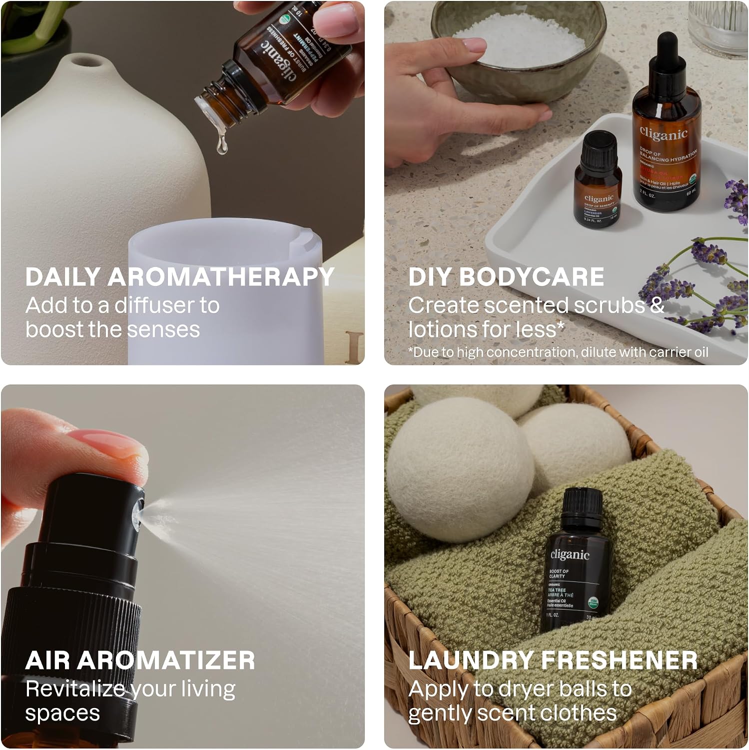 Cliganic Organic Aromatherapy Essential Oils Gift Set (Top 8 - The Iconics), 100% Pure - Peppermint, Lavender, Eucalyptus, Tea Tree, Lemongrass