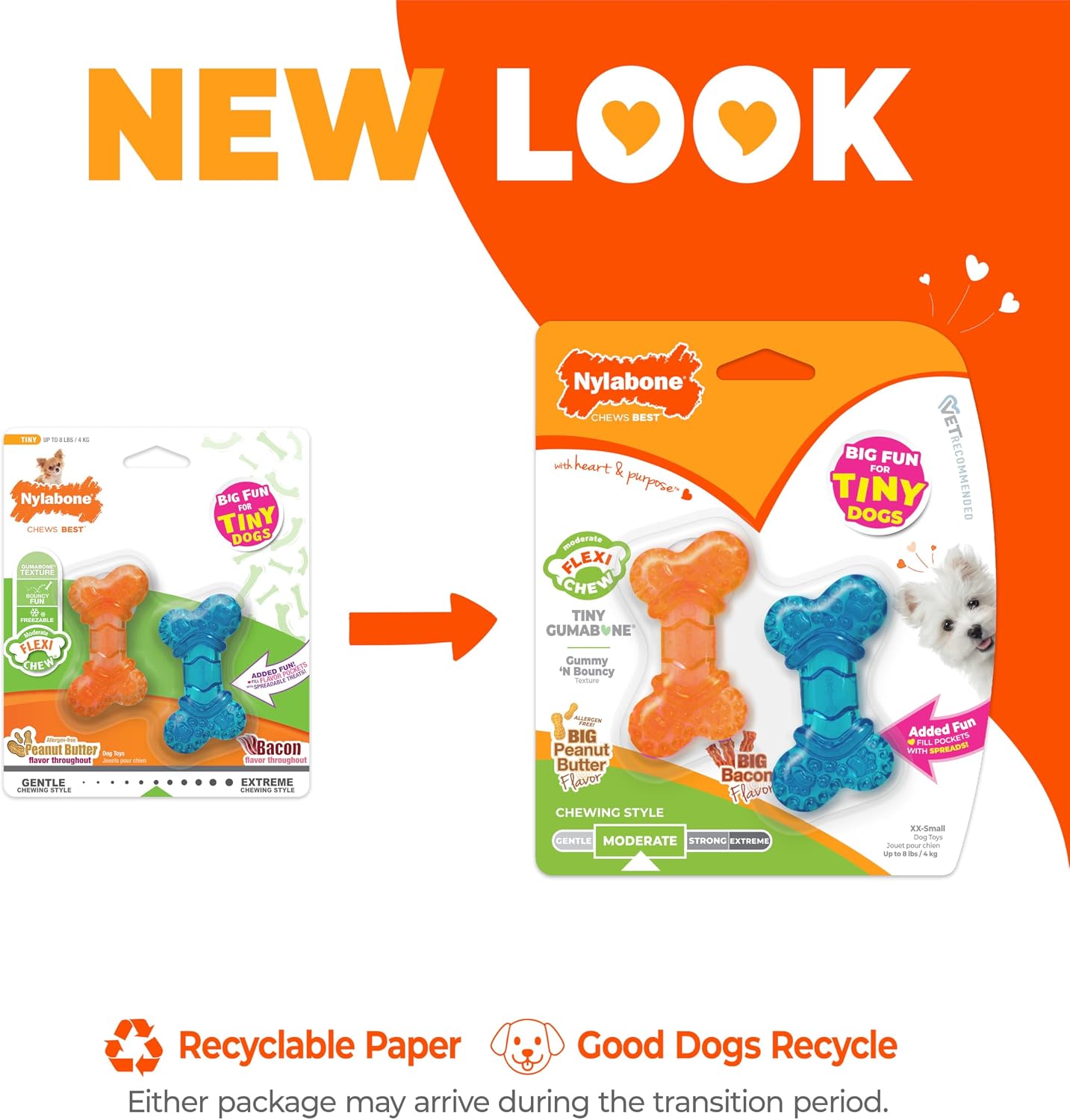 Nylabone Flexi Chew Tiny Gumabone Dog Chew Toys, XX-Small, 2 Count | Peanut butter & bacon flavor, x-small breeds, flexible material, fill with treats