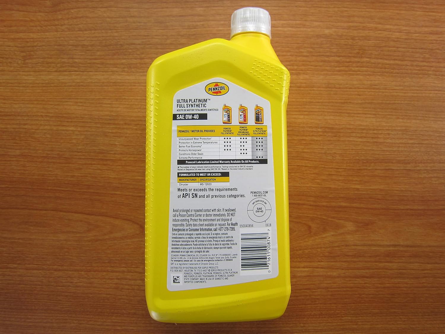 Mopar Chrysler Dodge Jeep Penzoil Ultra Platinum Full Synthetic 0W-40 6 Qts.