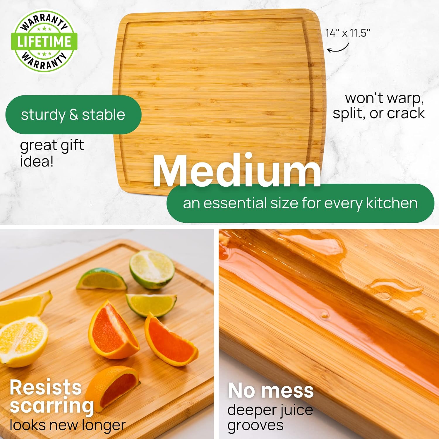 INDESTRUCTABLE Bamboo Cutting Board (Extra Large) with Vertical Grain Strength Technology - Non Toxic, Spacious and Lightweight 18" XL Chopping Board Gift - Replacements for Life