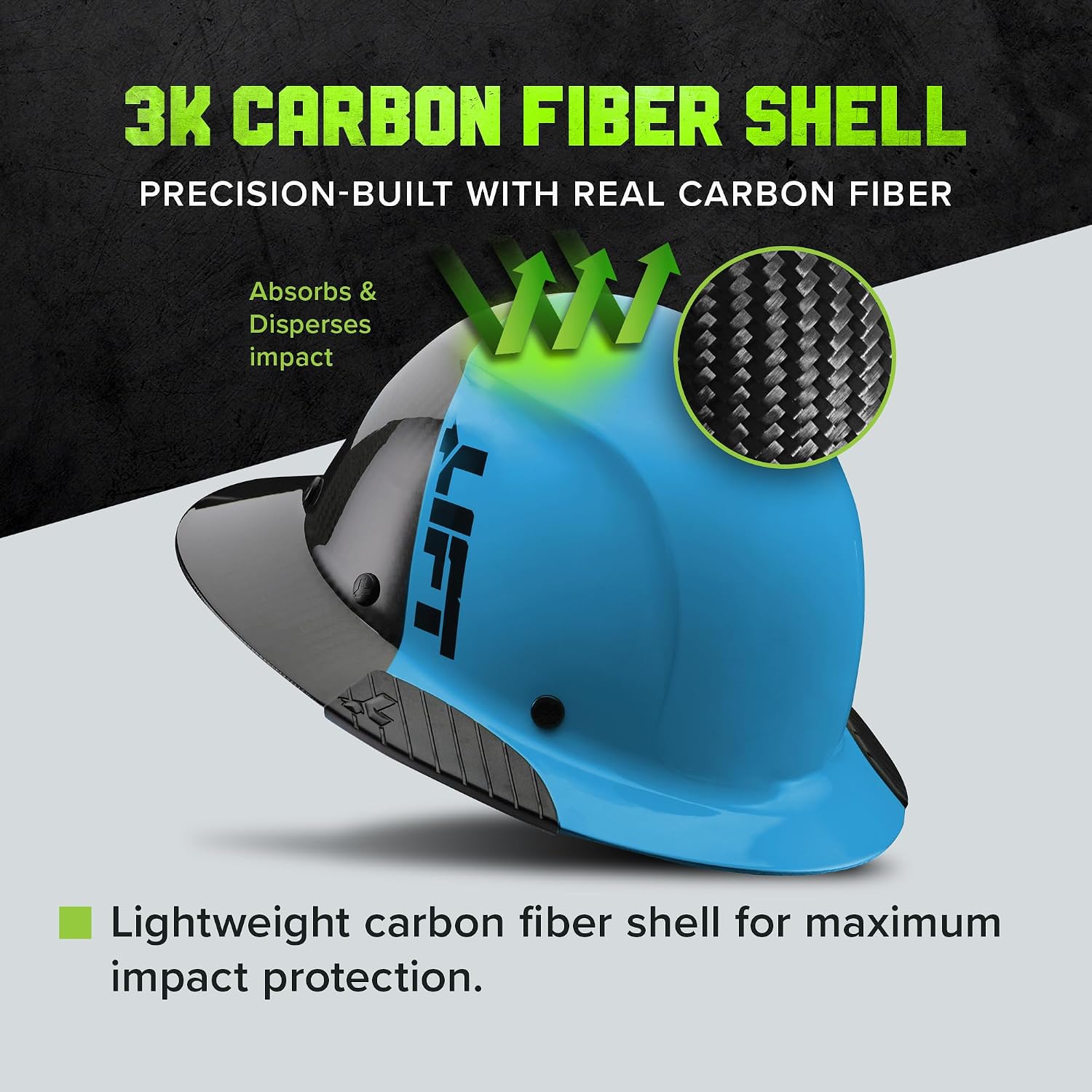 LIFT SAFETY Dax Carbon Fiber Full Brim Hard Hat | Safety/Construction Helmet w/ 6 Point Suspension for Comfort & Impact Protection
