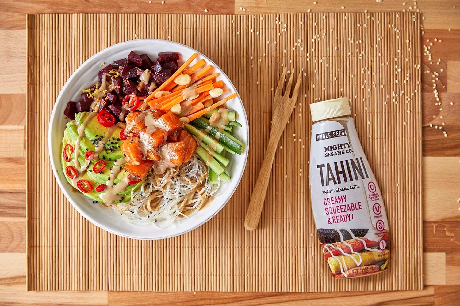 Mighty Sesame "Whole Seed" Creamy & Ready Squeezable Tahini Paste, 10.9oz (2 Pack) Gluten Free, Vegan, Non GMO, Keto Friendly, Plant Based Protein