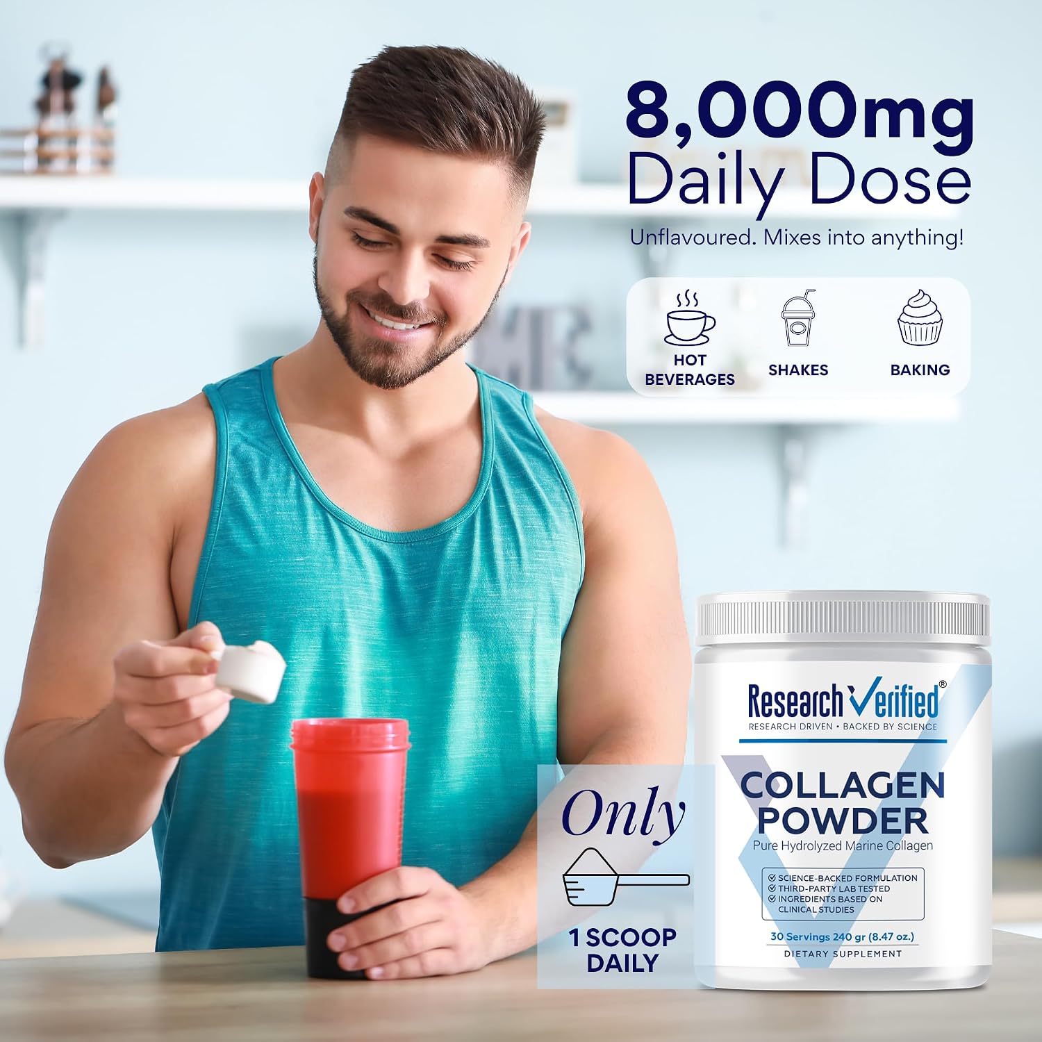 Research Verified® Collagen Powder - Hydrolyzed Marine Collagen Peptides - Unflavored - Skin Hydration and Elasticity, Muscle Recovery
