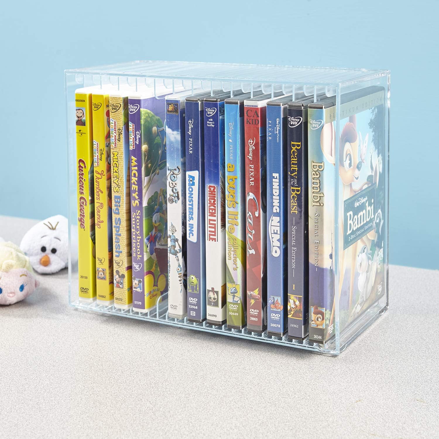 STORi Stackable Clear Plastic DVD Organizer with Rubber Feet | Rectangular Holder Perfect for Theater Room | Holds up to 14 Standard DVD Cases