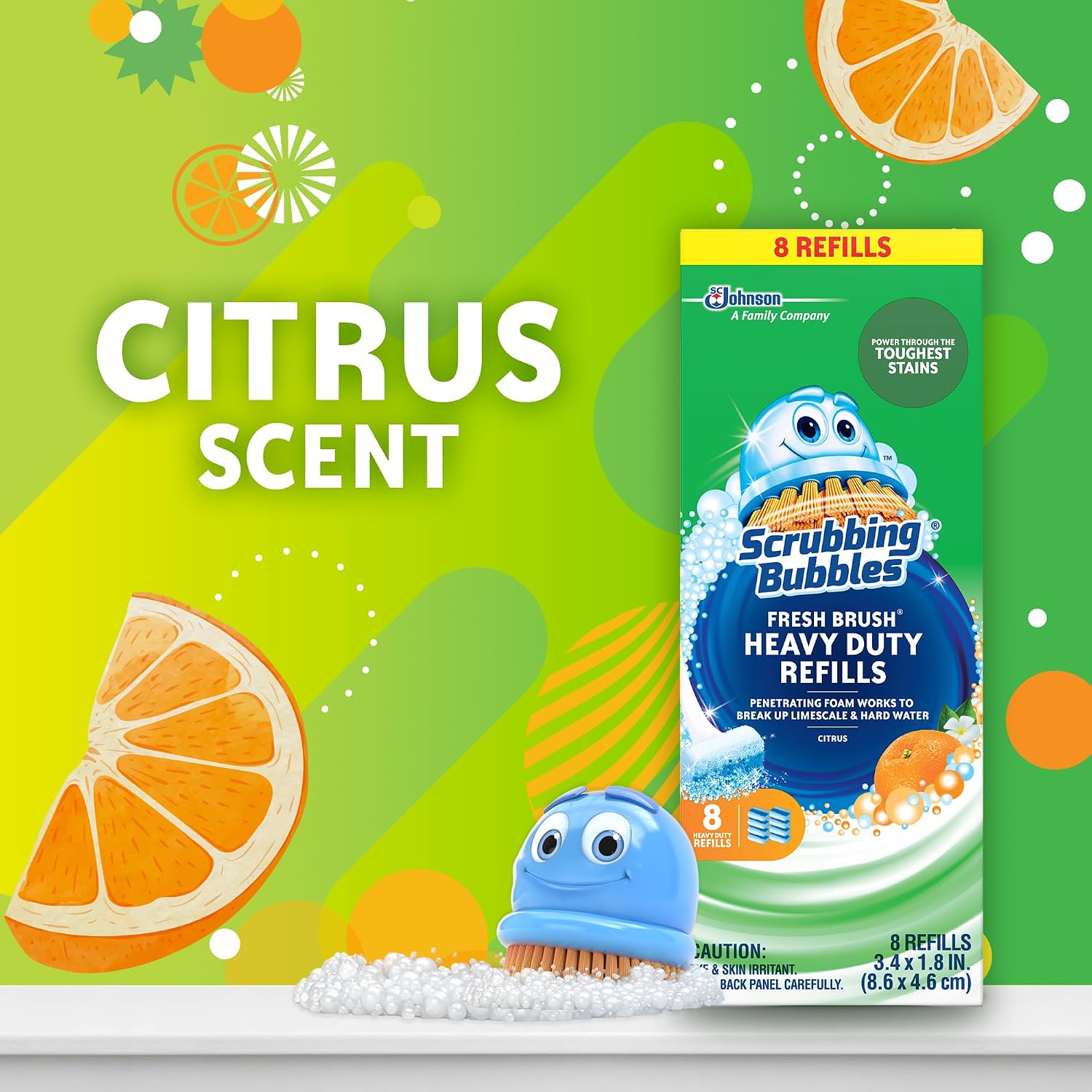 Scrubbing Bubbles Toilet Bowl Wand Cleaner Refills, Fresh Brush Heavy Duty Cleaner Toilet Refill Pads, Removes Limescale & Odors, Citrus Scent, 8 Count (Pack of 1)