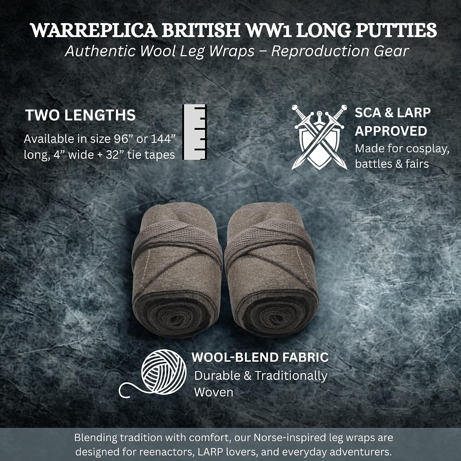 warreplica WW1 US Army M1910 Puttees Leggings Wraps/WW1 US Army Leg Wraps Gear Putty–Historical Reproduction Military Gaiters