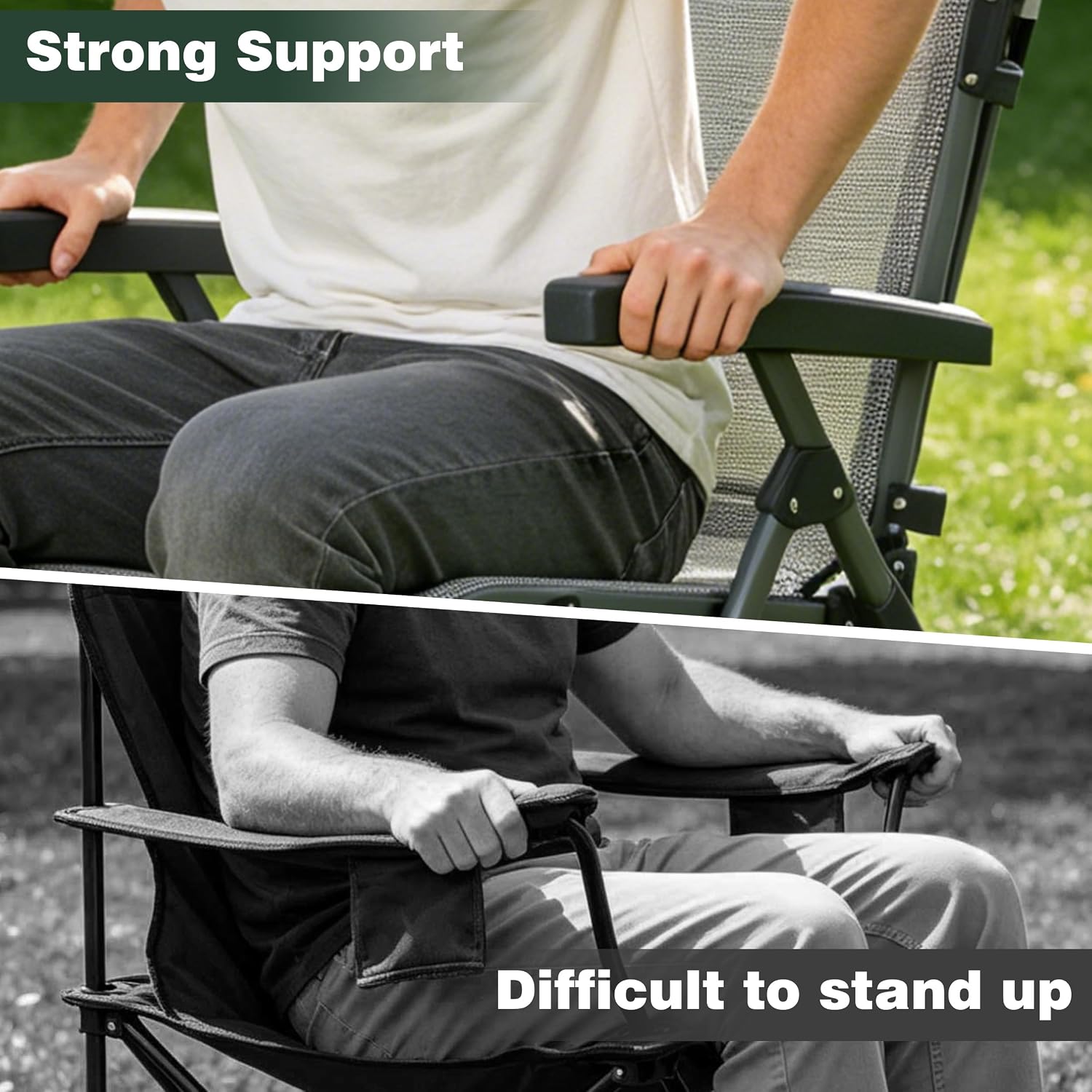 SUNNYFEEL High Back Folding Camping Chair 500 lbs with Aluminum Frame, Grey | Ergonomic Back Support, High-Resilience Fabric & Uv-Rated, Detachable Cup Holder and Carry Bag for Camping, Beach, RV, Patio