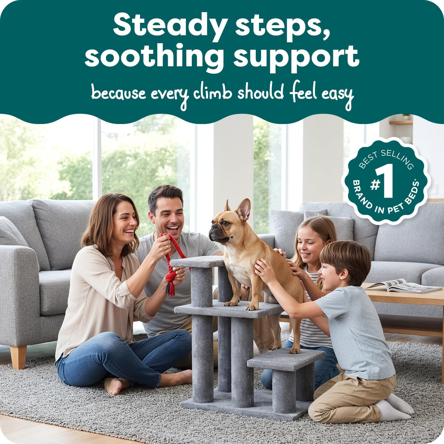 Furhaven Steady Paws Multi-Step Pet Stairs for High Beds & Sofas - Cream, 3-Step