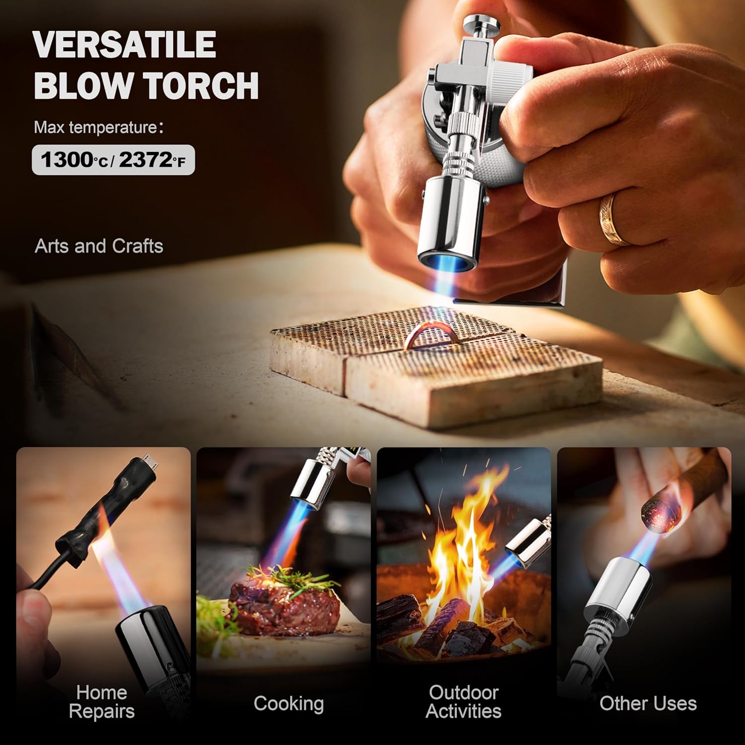RAVS Butane Torch Lighter, Premium Metal Kitchen Torch with Adjustable Flame & Safety Buckle, Refillable Creme Brulee Torch for Baking, BBQ, DIY