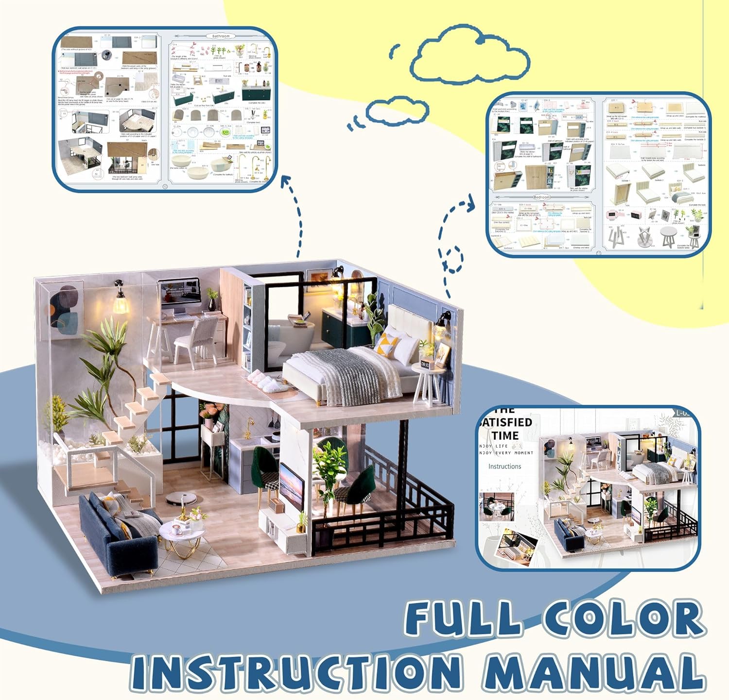 Flever Dollhouse Miniature DIY House Kit Creative Room with Loft Apartment Scene for Romantic Artwork Gift (Tranquil Life)