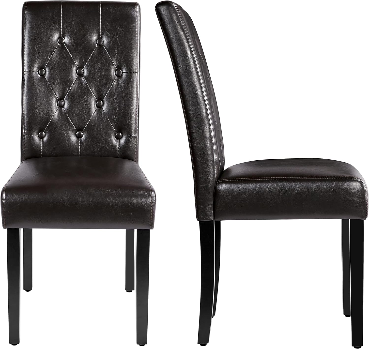 Yaheetech Dining Chairs Set of 2 Button Tufted Kitchen Chairs Brown