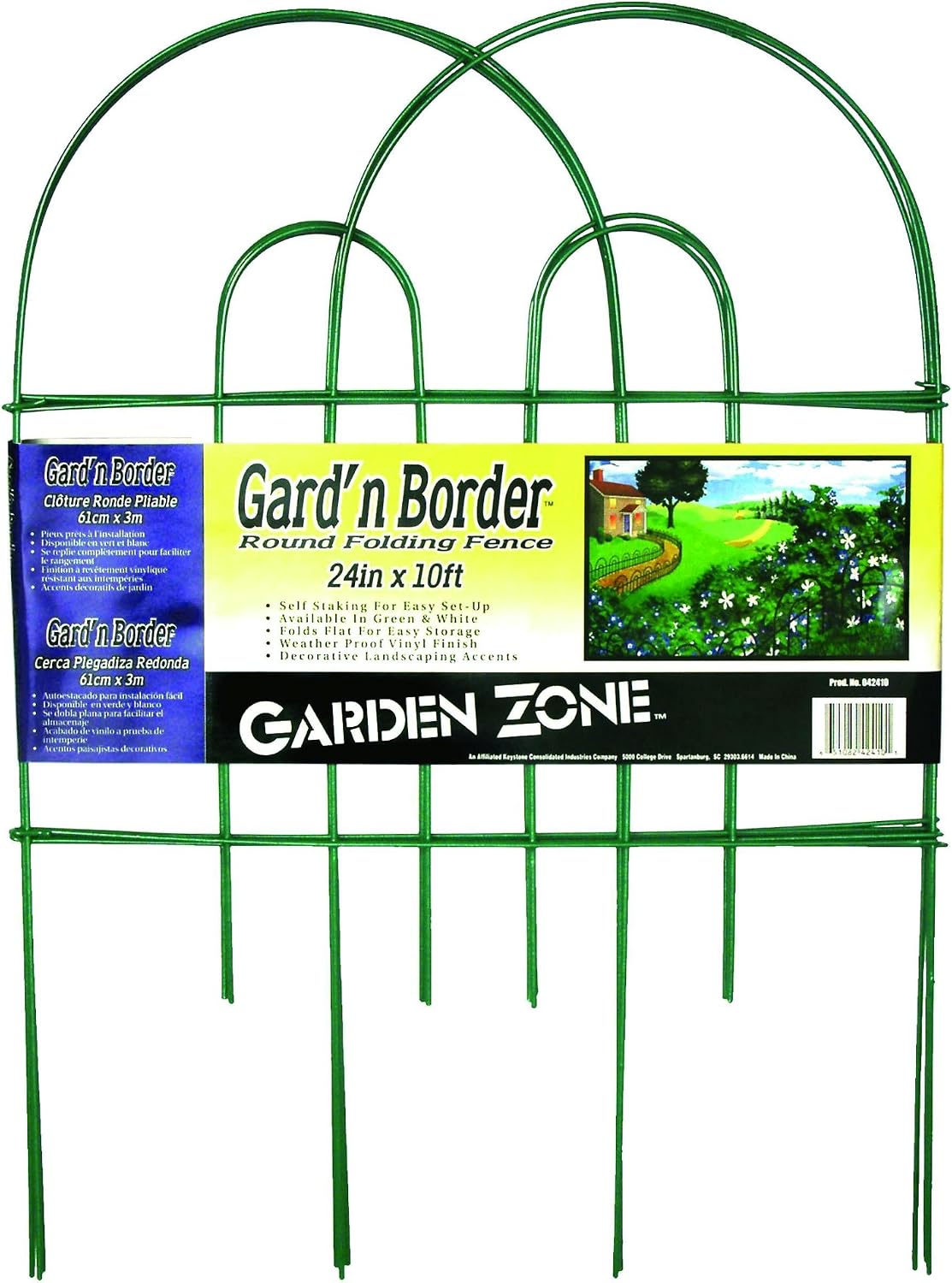 Origin Point Gard'n Border Round Folding Fence, Green, 10-Inch x 10-Feet