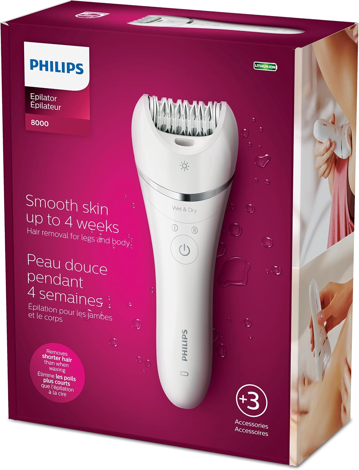 Philips Epilator Series 8000 for Women, with 3 Accessories, BRE700/04