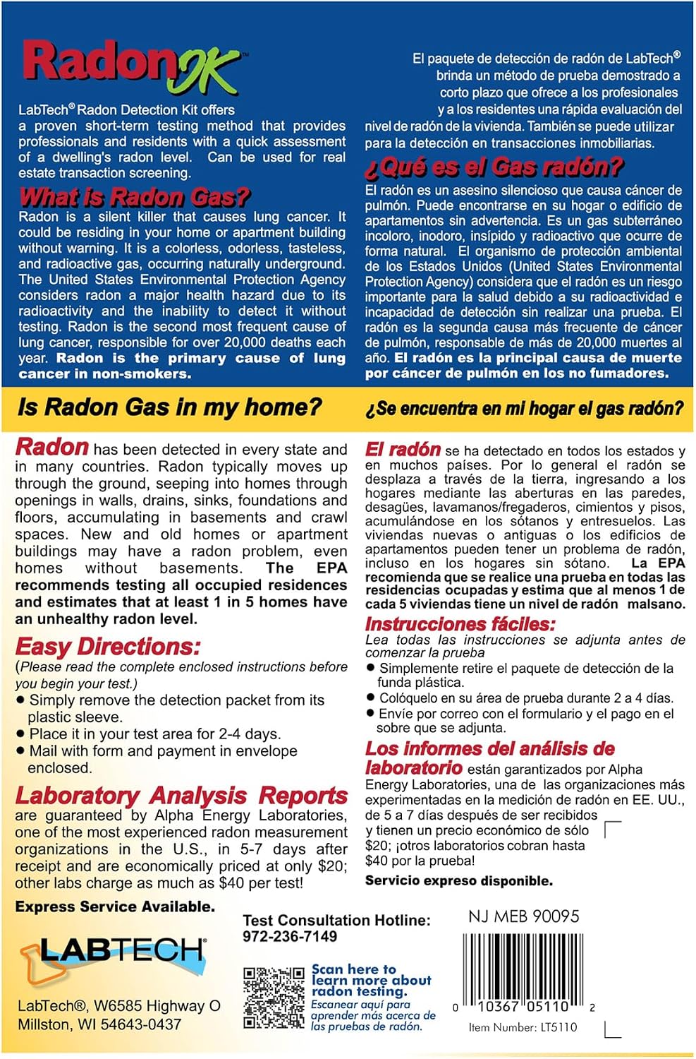 LabTech LT5110 Radon Test Kit