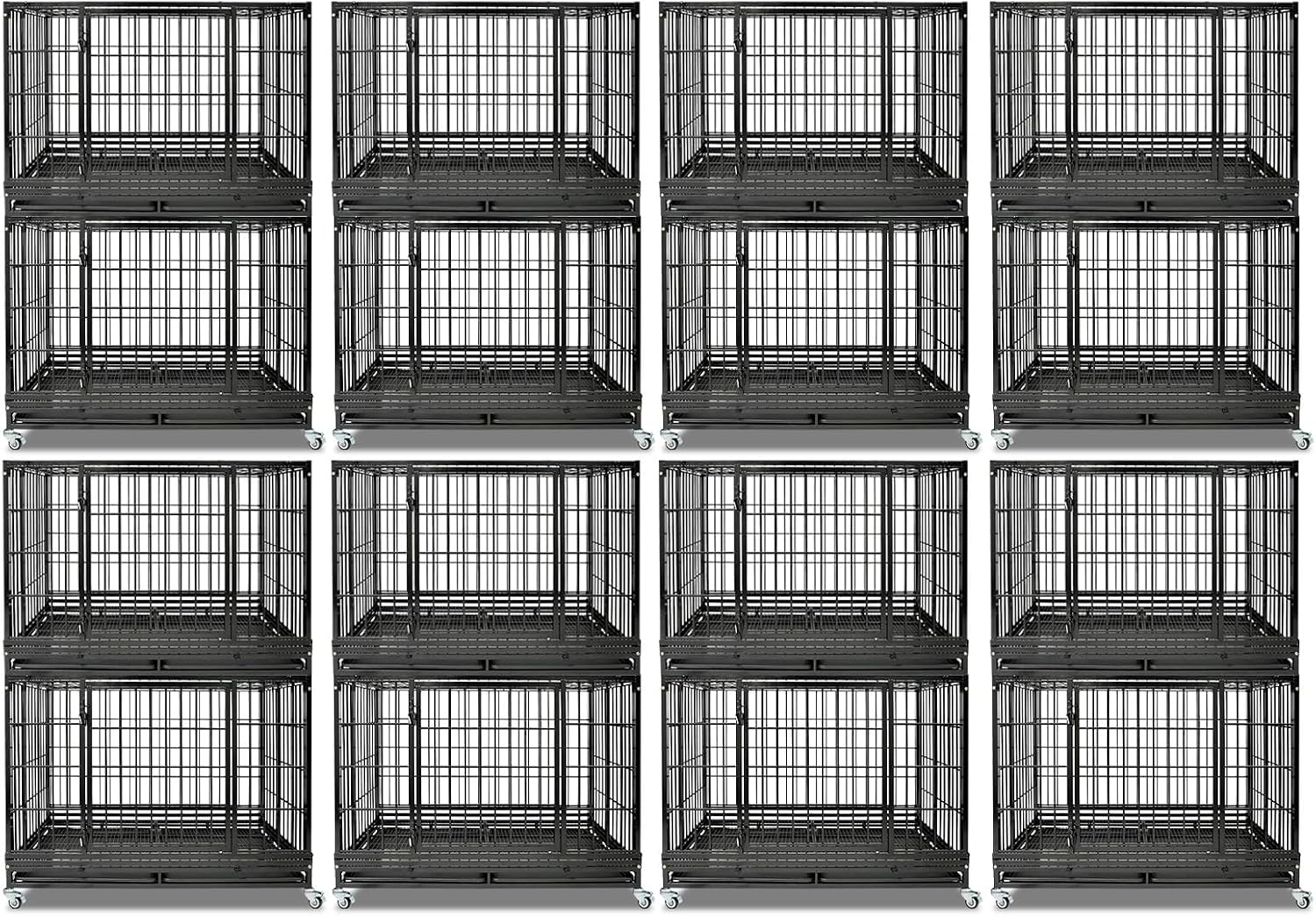 Homey Pet Taller 43" Heavy Duty Double Dog Crates with Divider & Dual Door | Drop Cage for Dogs with Lockable Wheels, Bowls, Removable Tray, Top Access, Ideal for Small to Medium & Large Dogs, Breeders