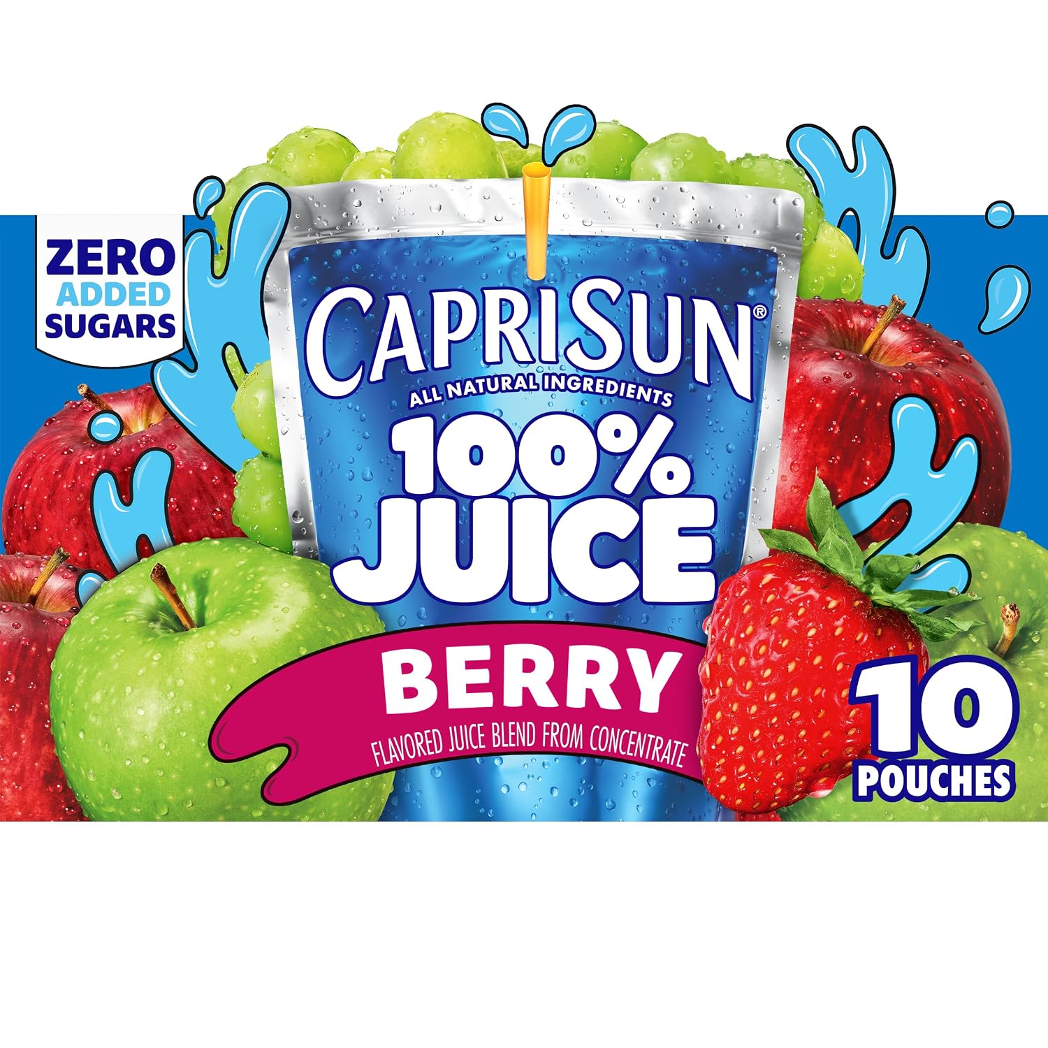 Capri Sun 100% Juice from Concentrate, 10 Pouches Apple Juice, 6 fl oz | for School Lunches and On-the-Go Hydration, All Natural Ingredients, No Artificial Colors, Flavors Or Preservatives