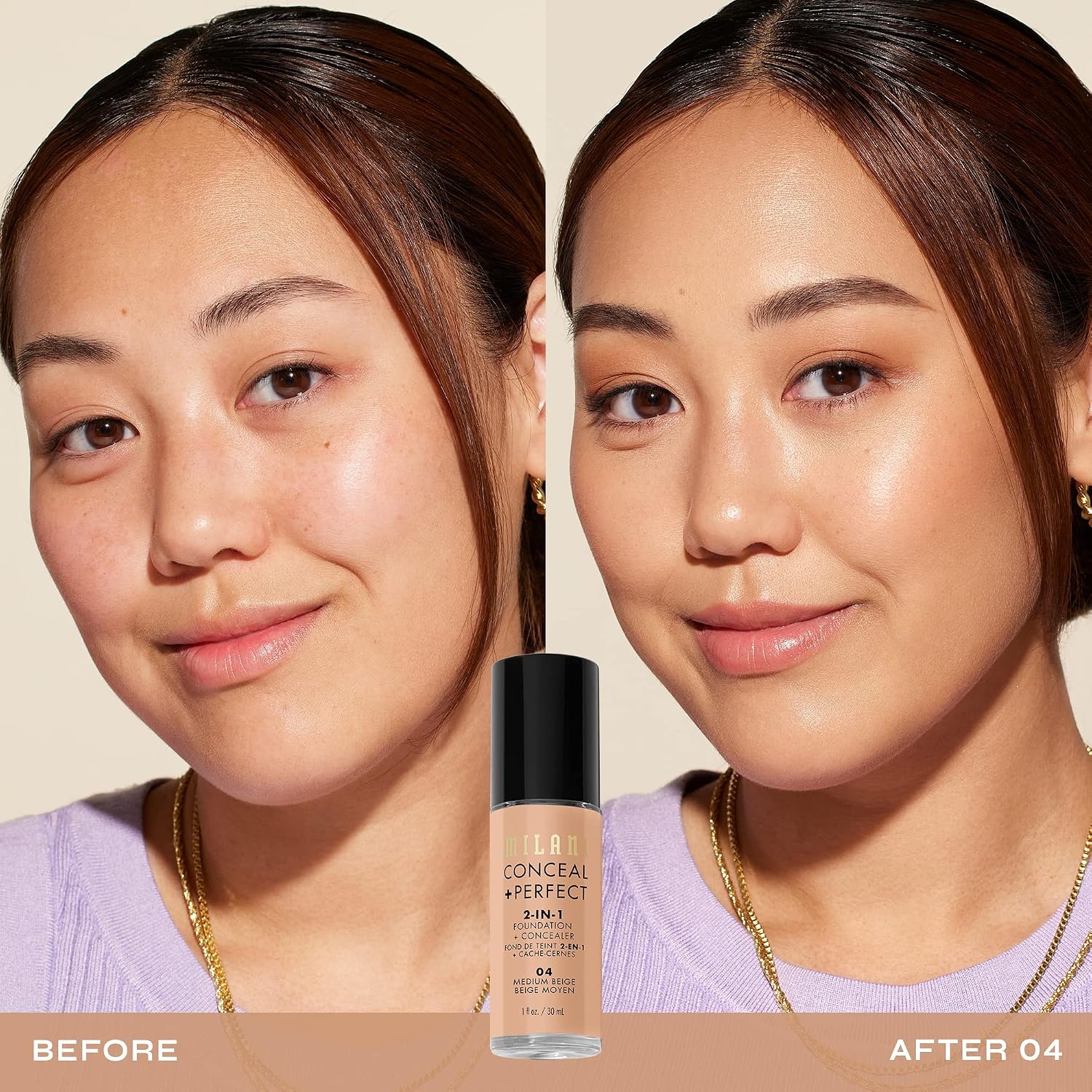Milani Conceal + Perfect 2-in-1 Foundation + Concealer Makeup -13-Chestnut | Medium-To-Full Coverage, Natural-Matte Finish. Under Eye Corrector, Cover Redness & Imperfections. Waterproof & Sweat-Proof.