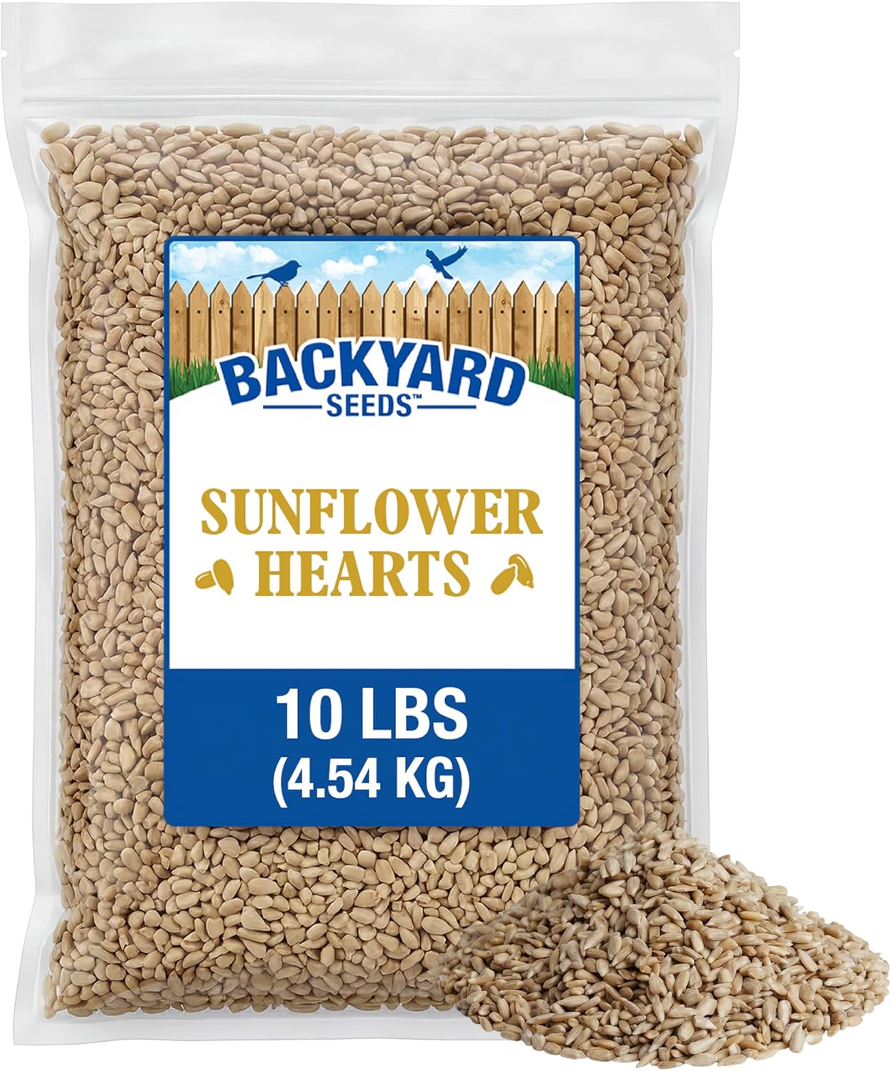 CountryMax Shelled Sunflower Chips 10 lb - No Waste Bird Seed for Outside Feeders, Resealable Bag of Wild Bird Feed | For Smaller Beaks, No Mess, No Waste. High Energy & USA Sourced. For Ground Feeding or Bird Feeders, For Year-Round Feeding