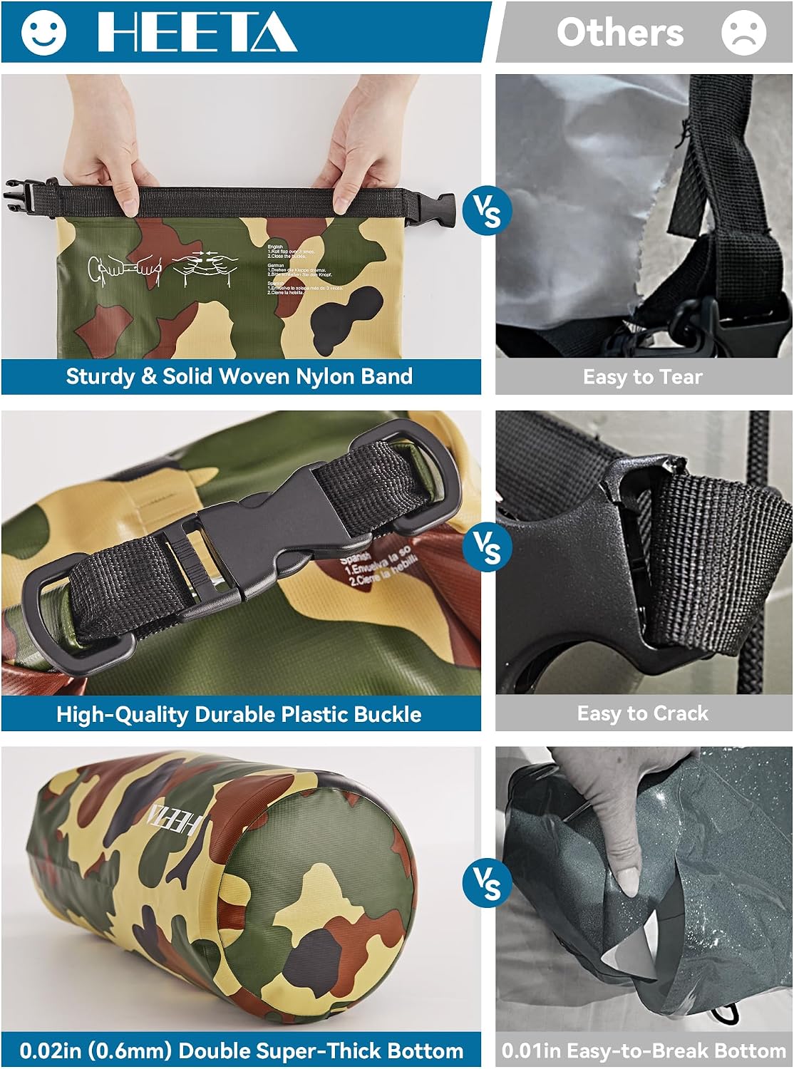 HEETA Waterproof Dry Bag Backpack with Emergency Whistle 5L/10L/20L/30L/40L