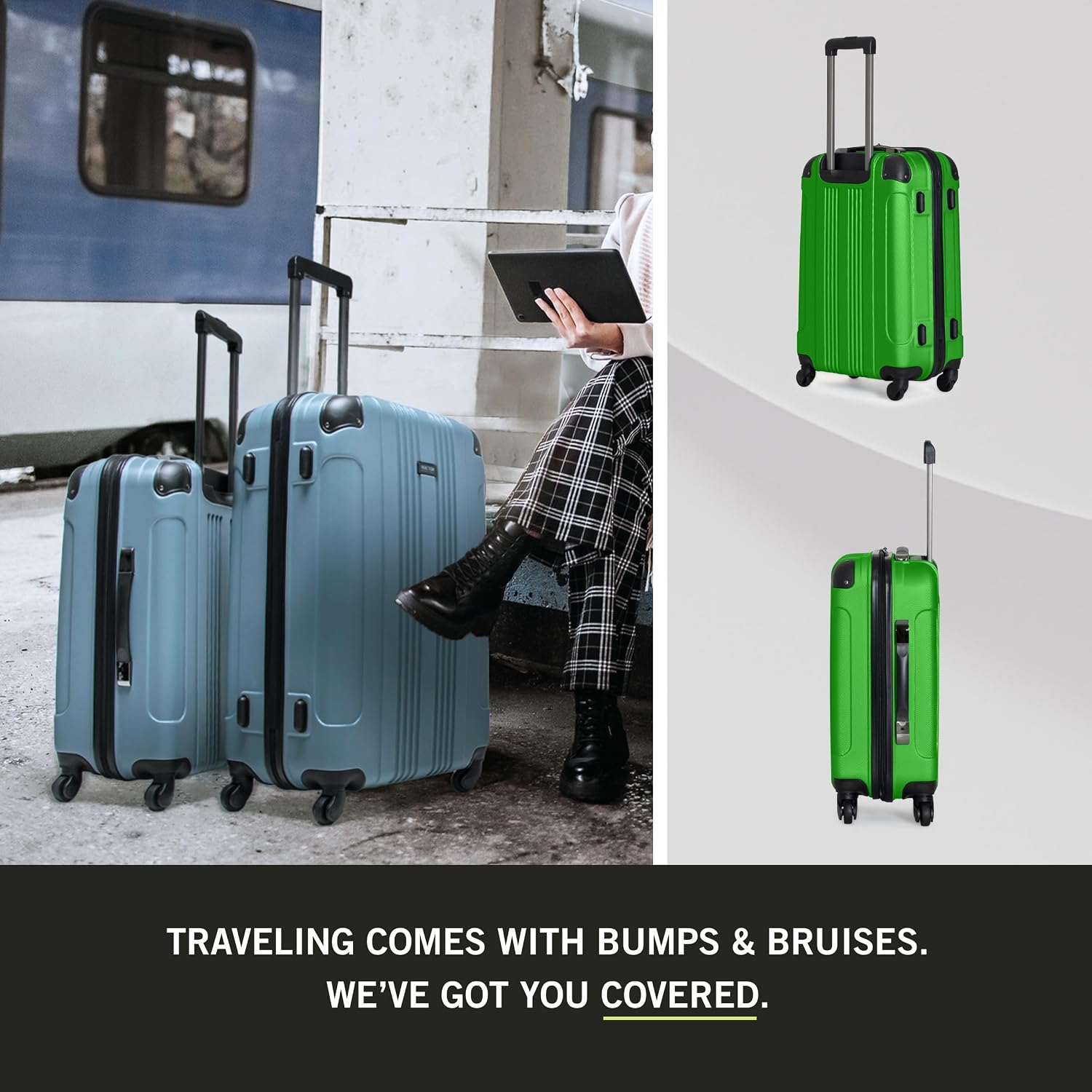 Kenneth Cole REACTION Out of Bounds Lightweight Hardshell 4-Wheel Spinner Luggage, Teal, 20-Inch Carry On