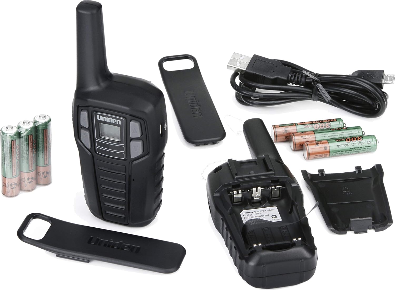 Uniden SX167-2C Up to 16 Mile Range Two-Way Radio Walkie Talkies, Rechargeable Batteries with Convenient Charging Cable, NOAA Weather Channels