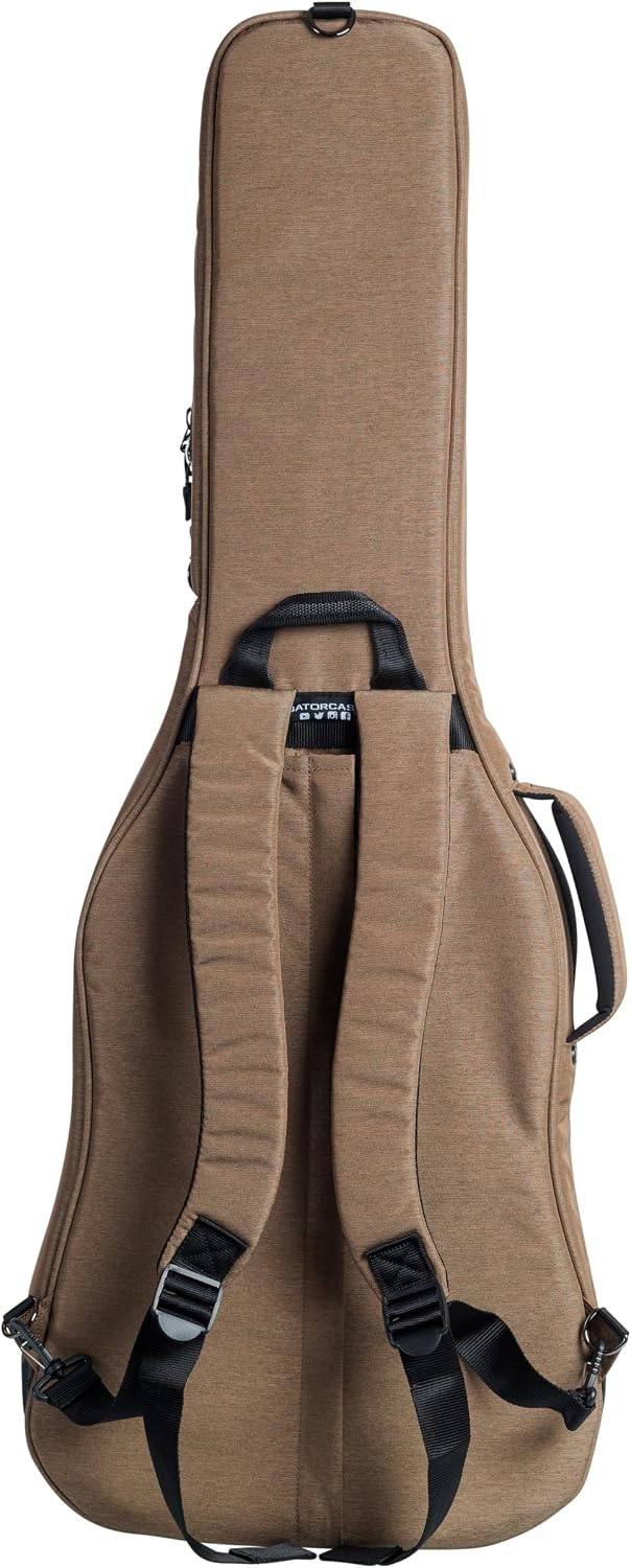 Gator Cases Transit Series Lightweight Bass Guitar Gig Bag with Back Pack Straps and Rubberized Base, Tan Exterior (GT-BASS-TAN)