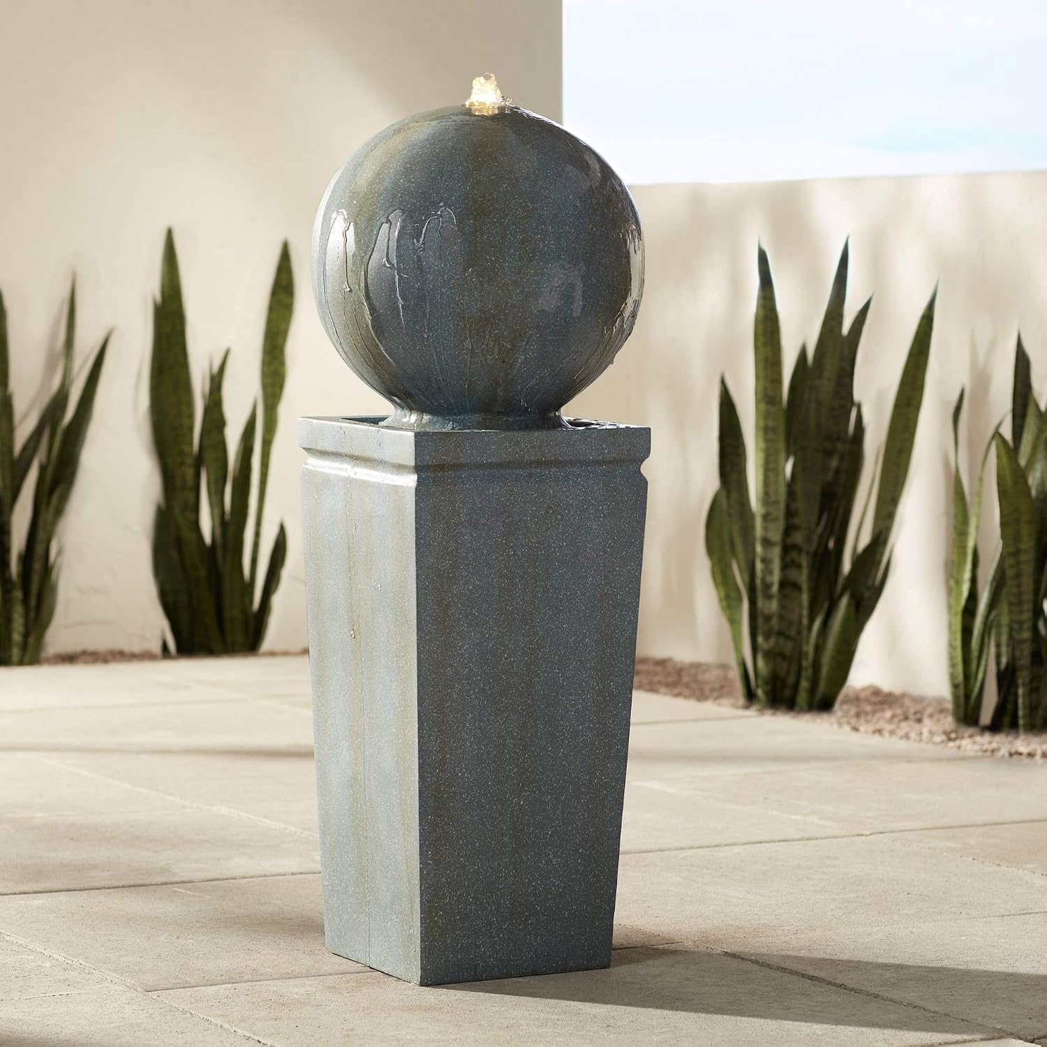 Sphere and Pillar 34 1/4" High LED Outdoor Indoor Large Bubbler Fountain