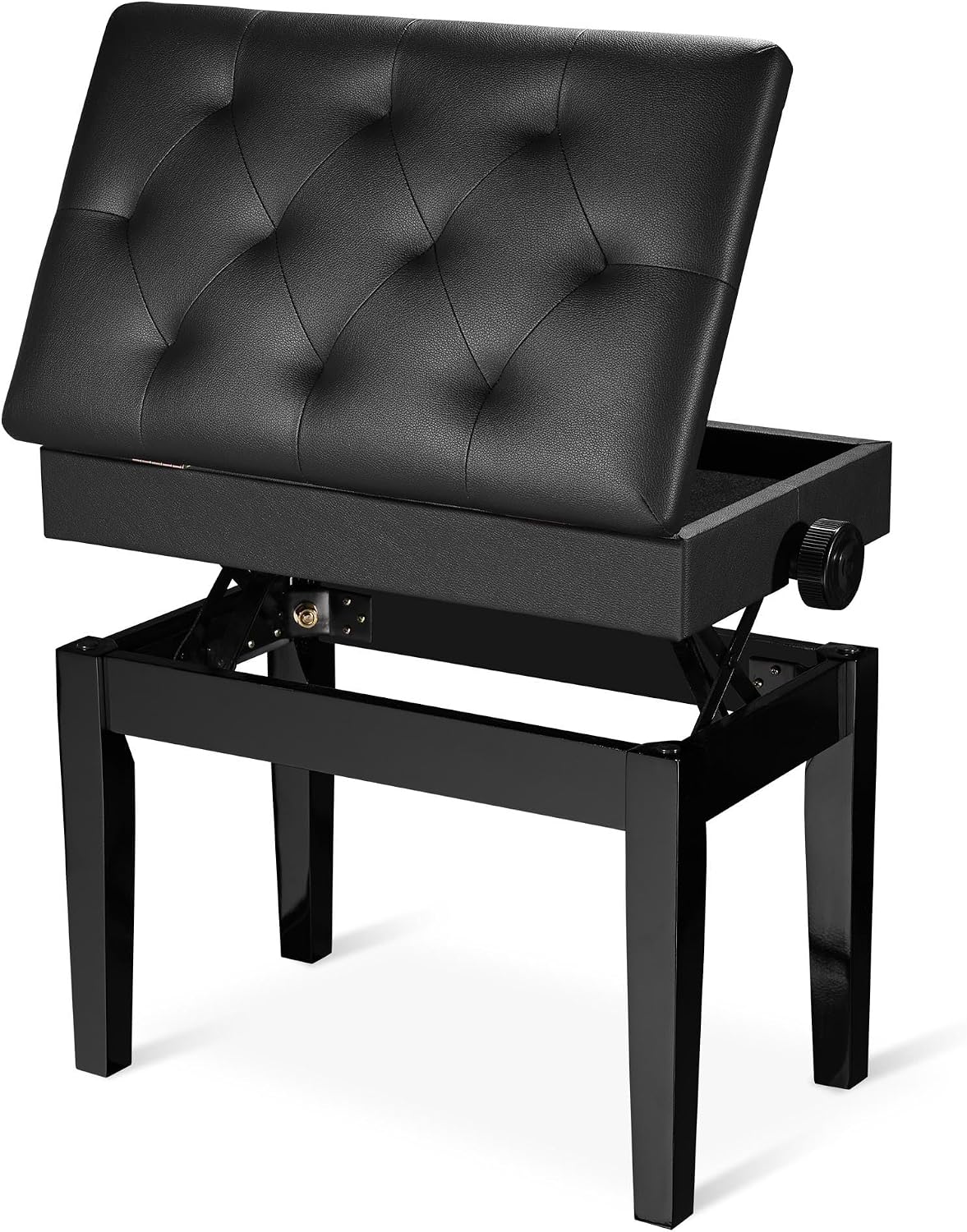 AW Adjustable Piano Bench with Storage Brown Wooden Keyboard Stool Seat | Leather Cushion Paino Chair for Piano Shop Music School Studio Capacity 400lbs