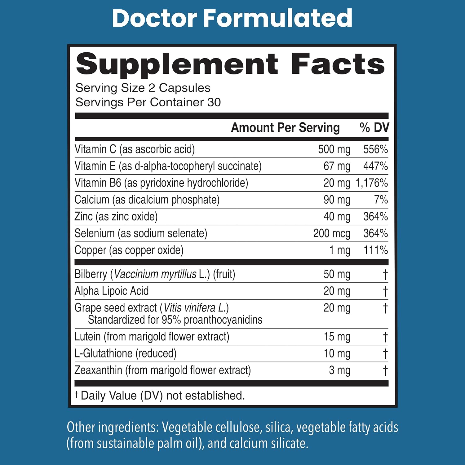 Macular Support with Lutein, Zeaxanthin Supplements, 60 Vegetarian Capsules | Doctor Formulated Eye Vitamins for Adults with Vitamin C, E, B6, Calcium