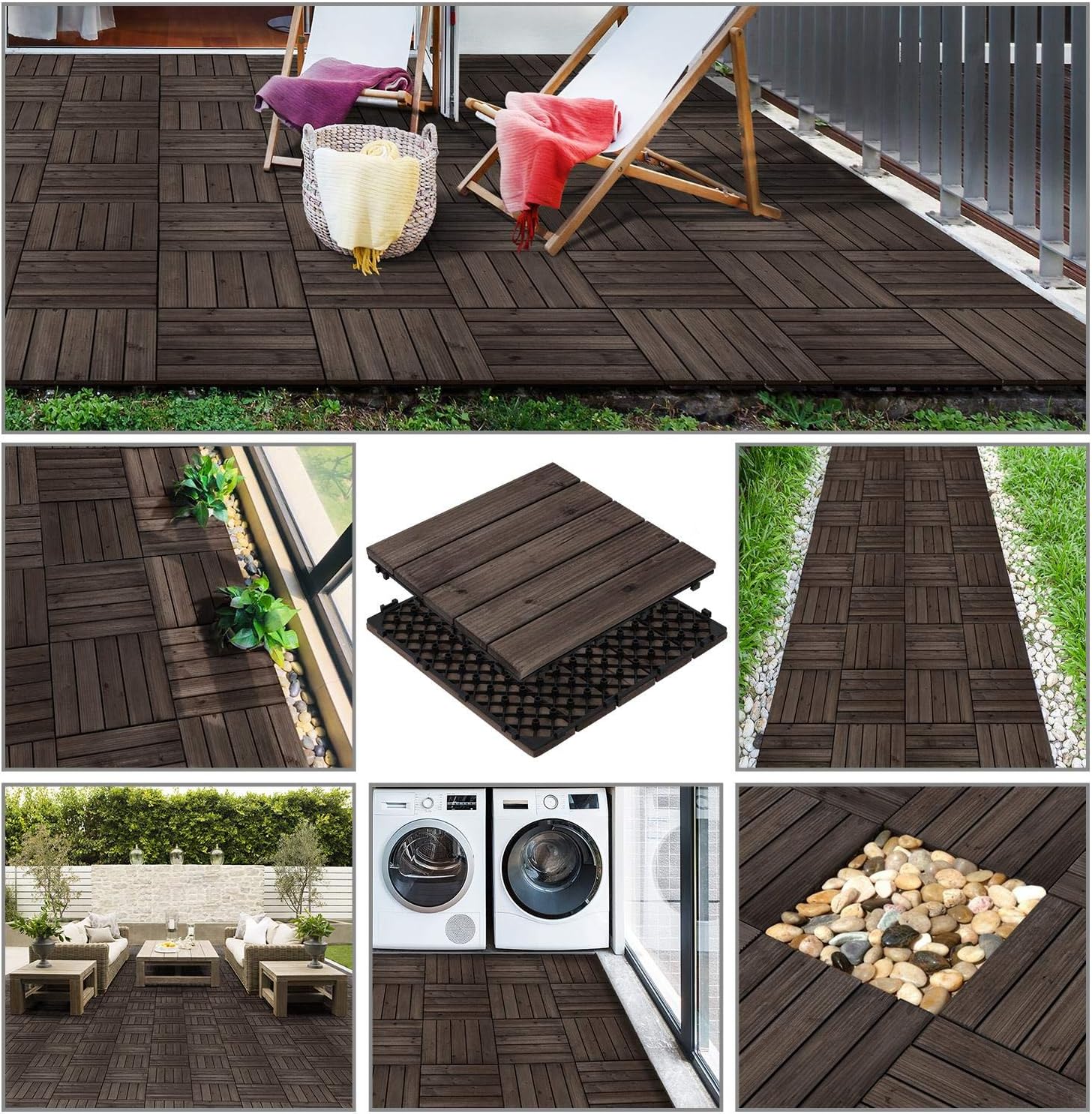 Topeakmart 27PCS Interlocking Deck Tiles 12x12 Patio Flooring, Brown
