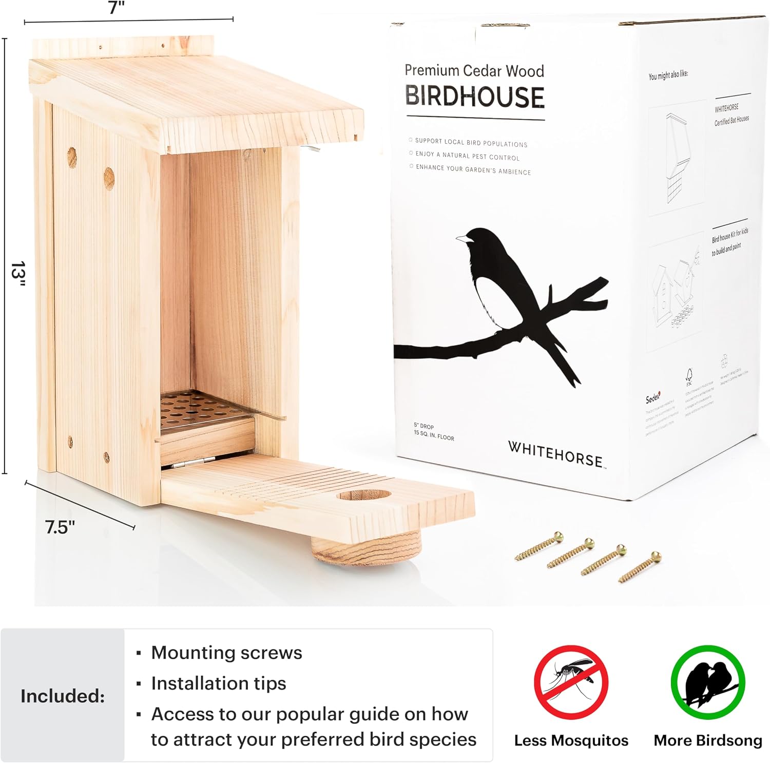 WHITEHORSE Bluebird House - Weatherproof Bird House for Outdoors - Cedar Birdhouse Built to NABS Specs - Nest Box for Bluebirds, Chickadees, Titmice