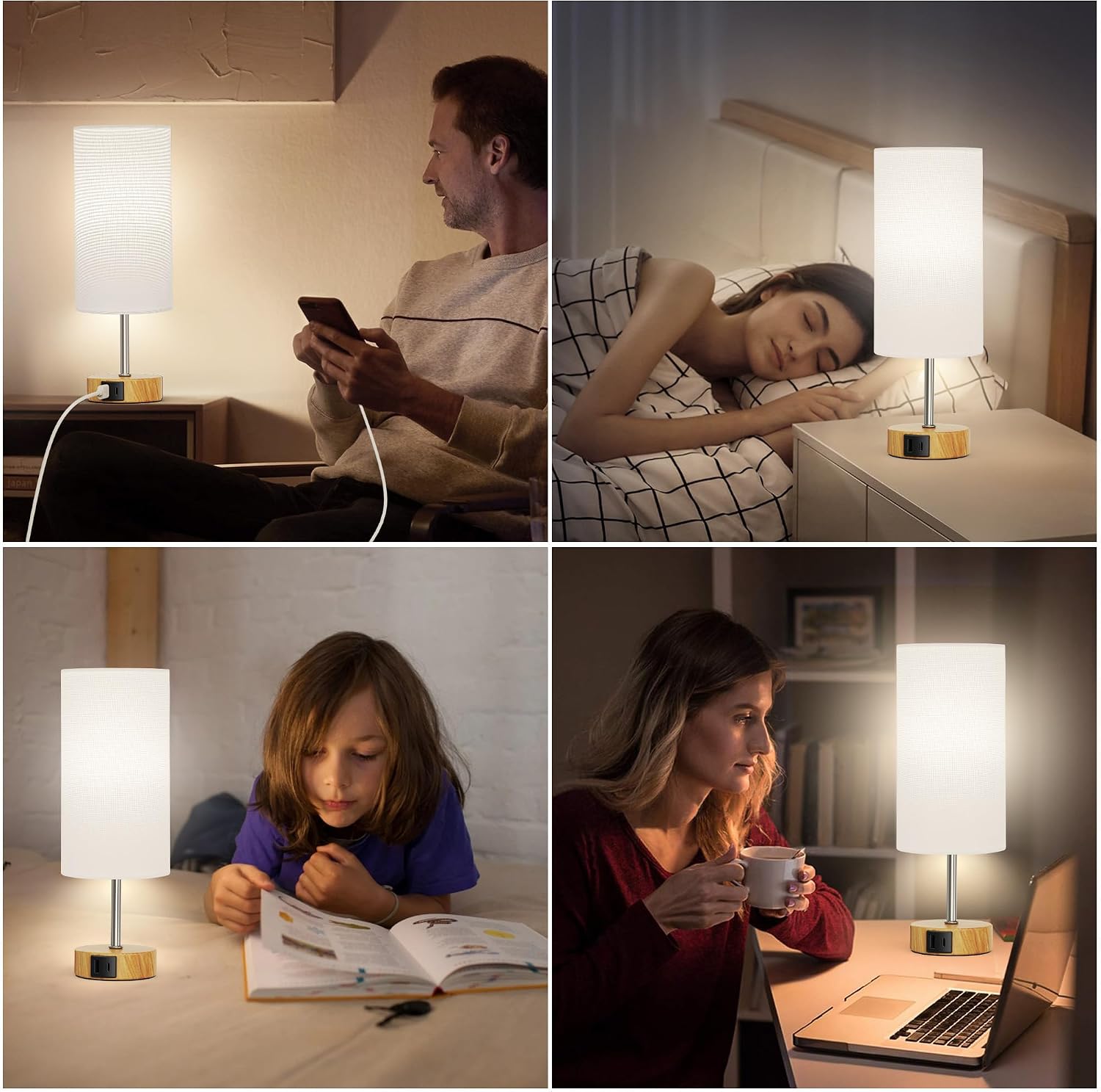 ROTTOGOON 12.8" Touch Control Table Lamp, 3-Way Dimmable Small Bedside Nightstand Lamp with 2 USB Ports
