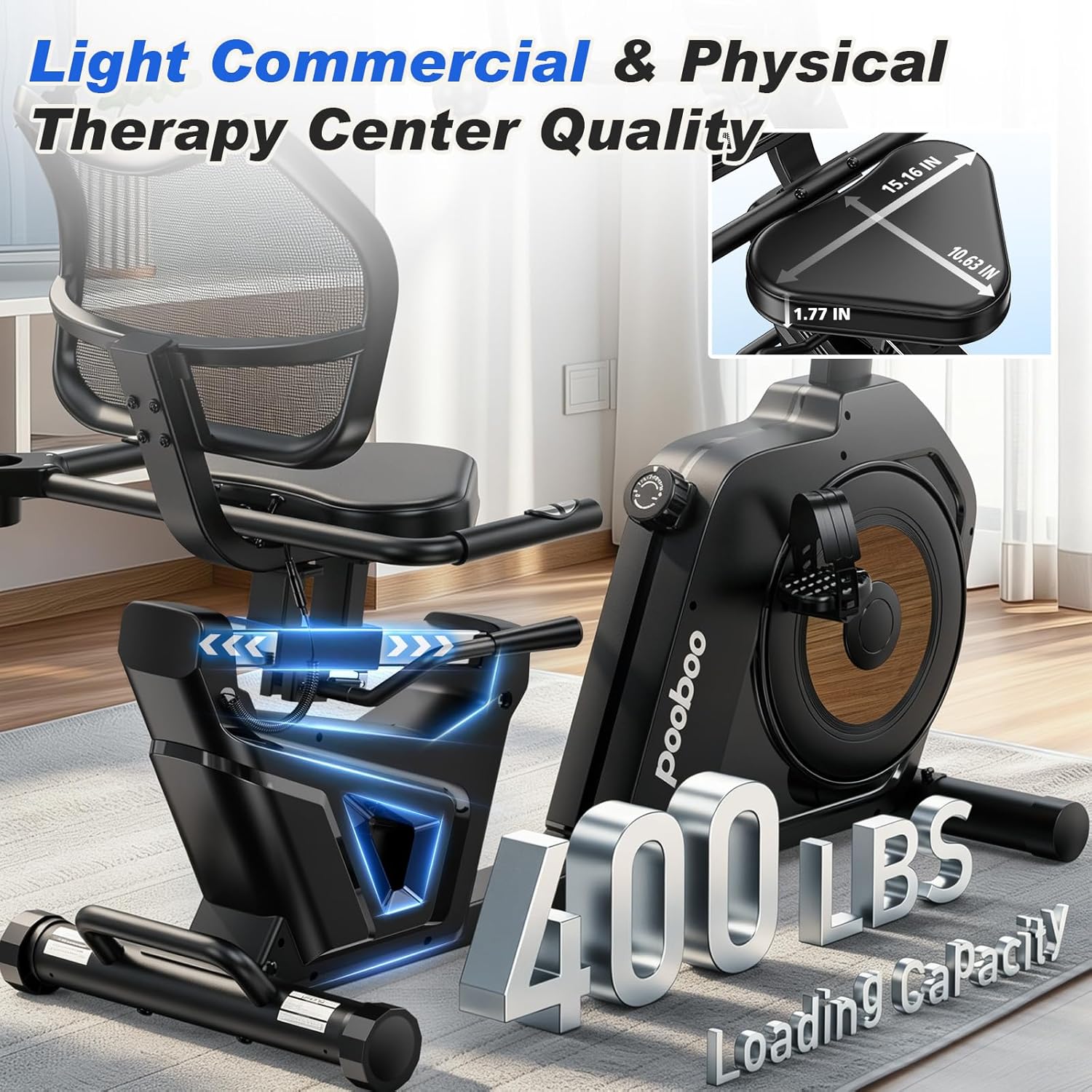 pooboo Recumbent Exercise Bike, Stationary Bikes for Home with Arm Exerciser, Magnetic Recumbent Bike with Ergonomic Backrest & Comfortable Seat