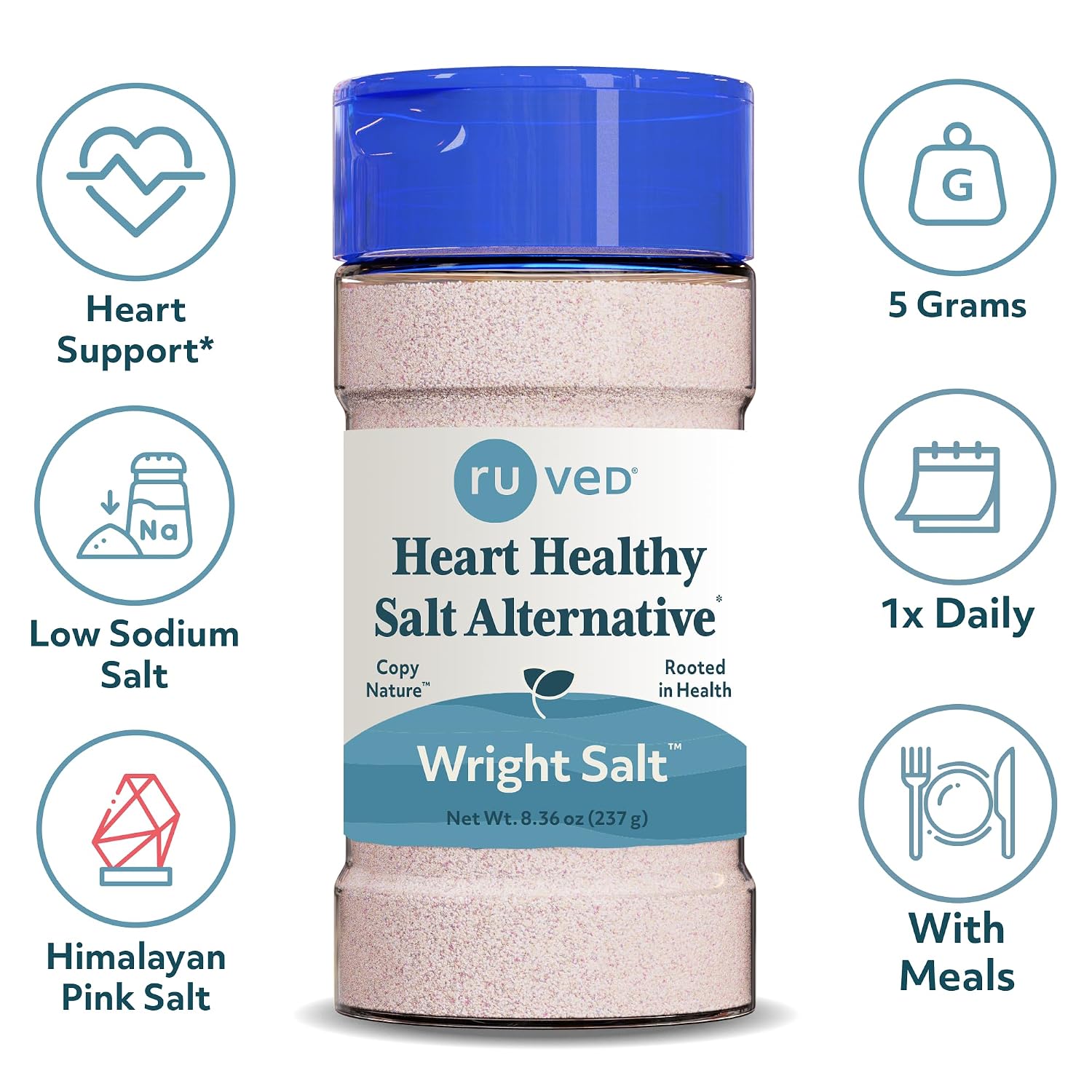 ruved Wright Salt, Fine Himalayan Pink Salt, Finely Ground, 8.4 Ounces