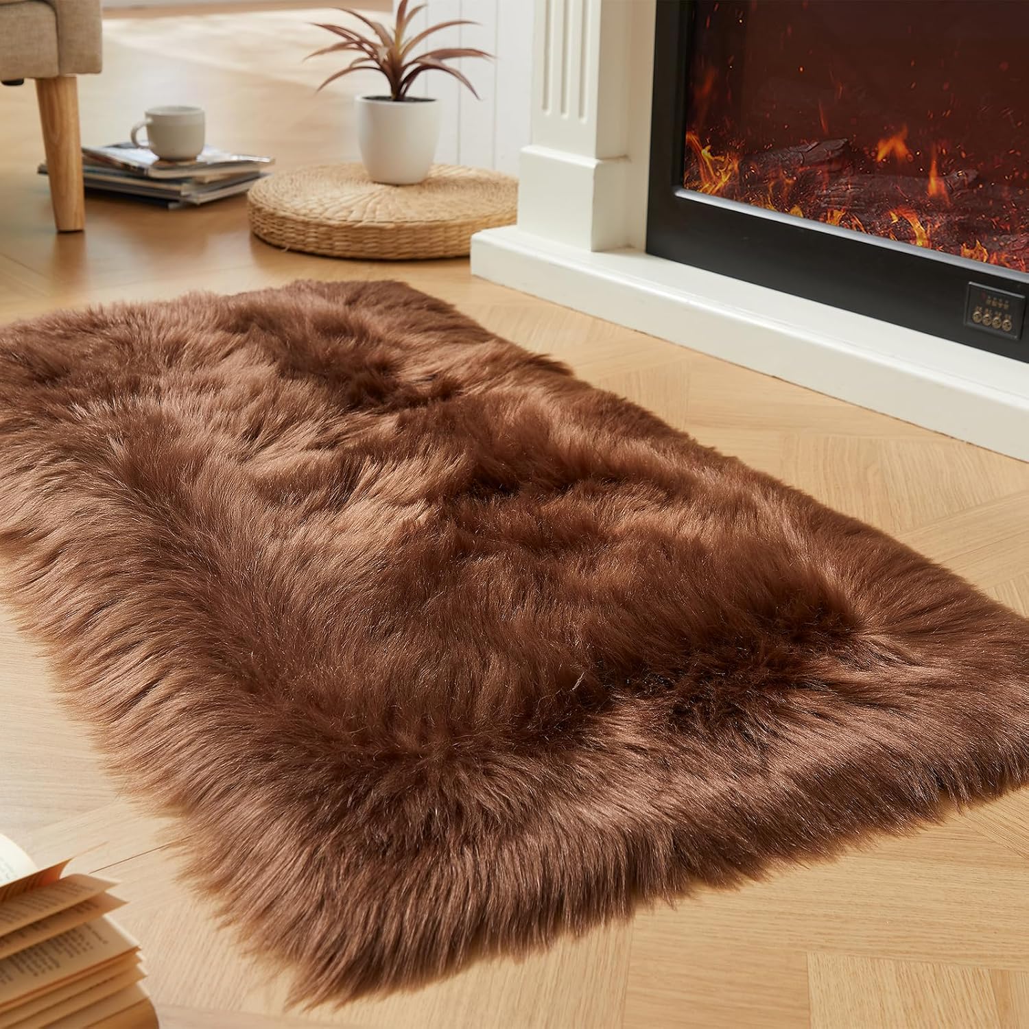 EasyJoy Ultra Soft Fluffy Shaggy Area Rug Faux Fur Rug Chair Cover Seat Pad Fuzzy Area Rug for Bedroom Floor Sofa Living Room (2 x 6 ft Sheepskin