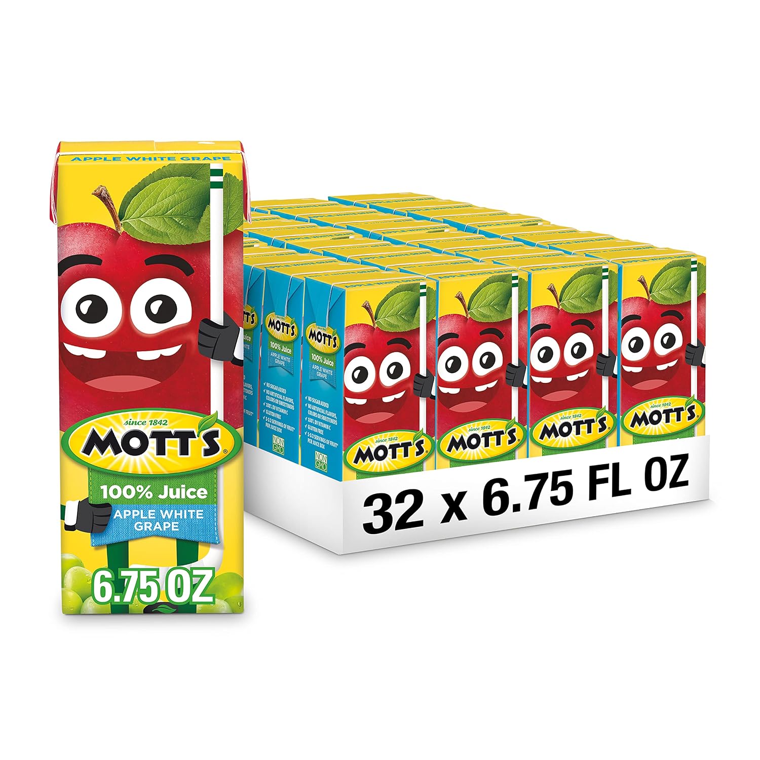 Mott's 100% Original Apple Juice, 6.75 Fl Oz Boxes, 32 Count (4 Packs Of 8), 2 Servings Of Fruit, 100% Fruit Juice, Gluten-free, Caffeine-free, Kosher, Contains No Artificial Colors Or Sweeteners