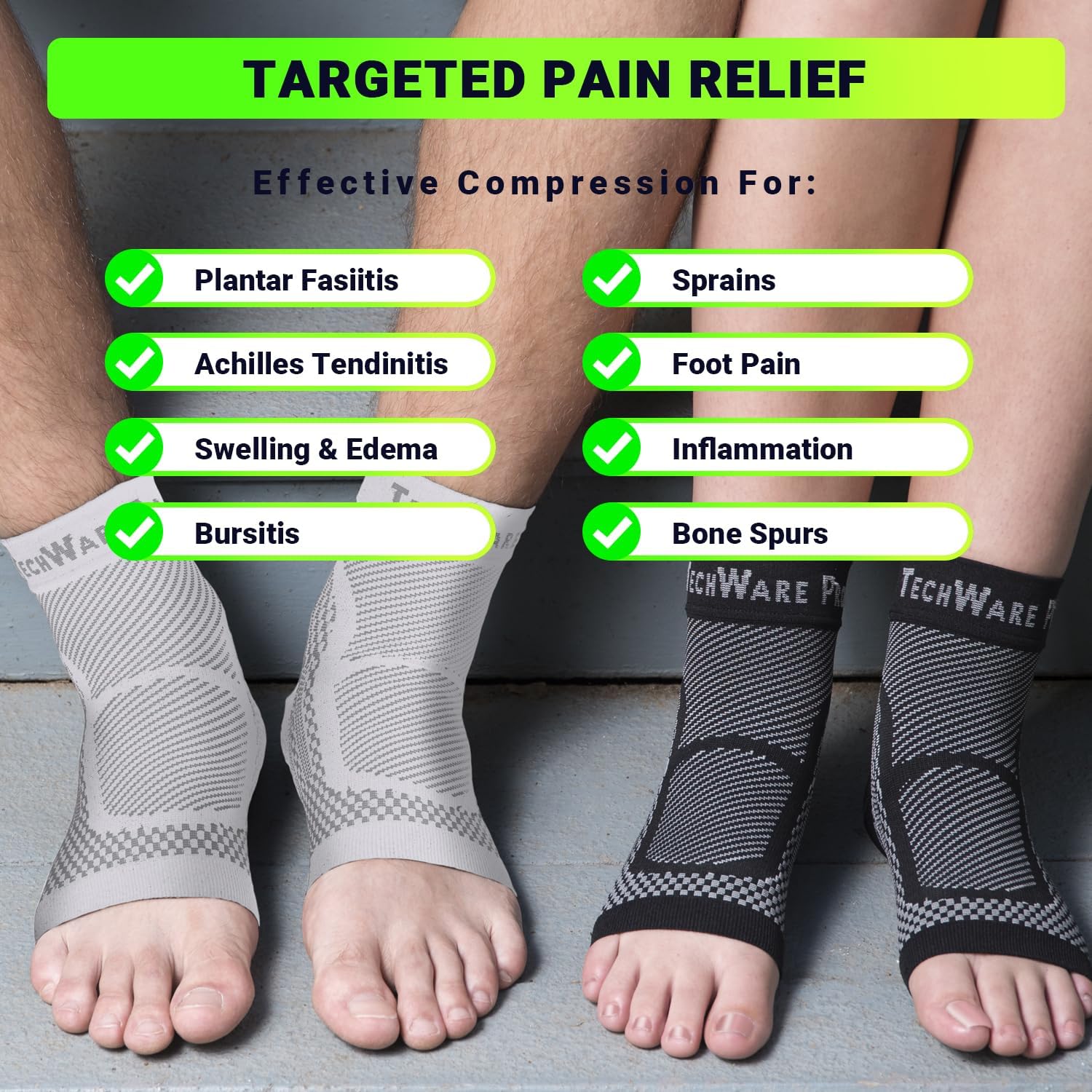 Ankle Brace Compression Sleeve - Plantar Fasciitis Sock. Relieves Achilles Tendonitis. Foot Arch Support Reduces Joint Pain, Swelling & Heel Spur Pain. Injury Recovery Braces for Sports