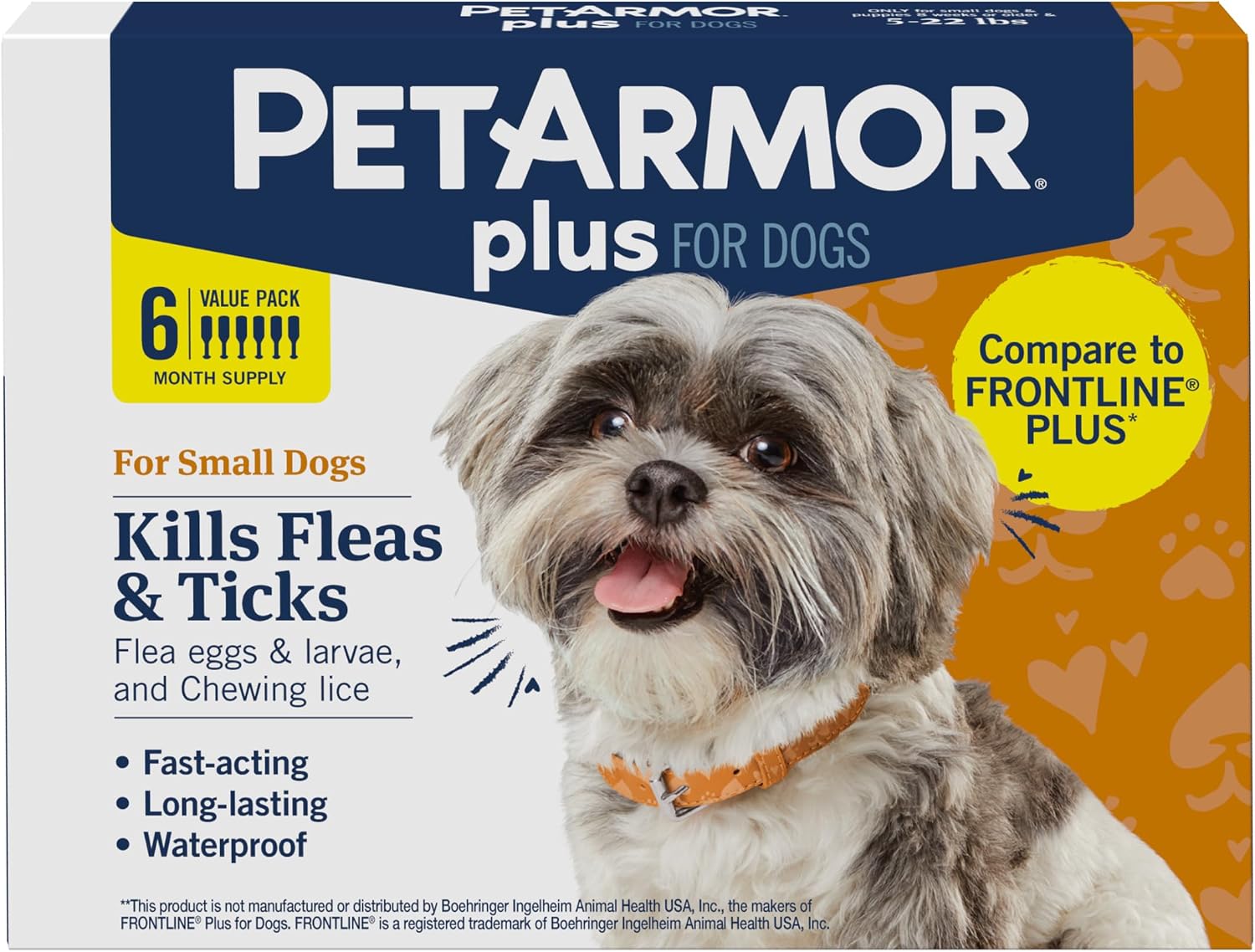 PetArmor Plus Flea and Tick Prevention for Dogs, Small Dog Flea and Tick Treatment, 3 Doses, Waterproof Topical, Fast Acting (5-22 lbs)