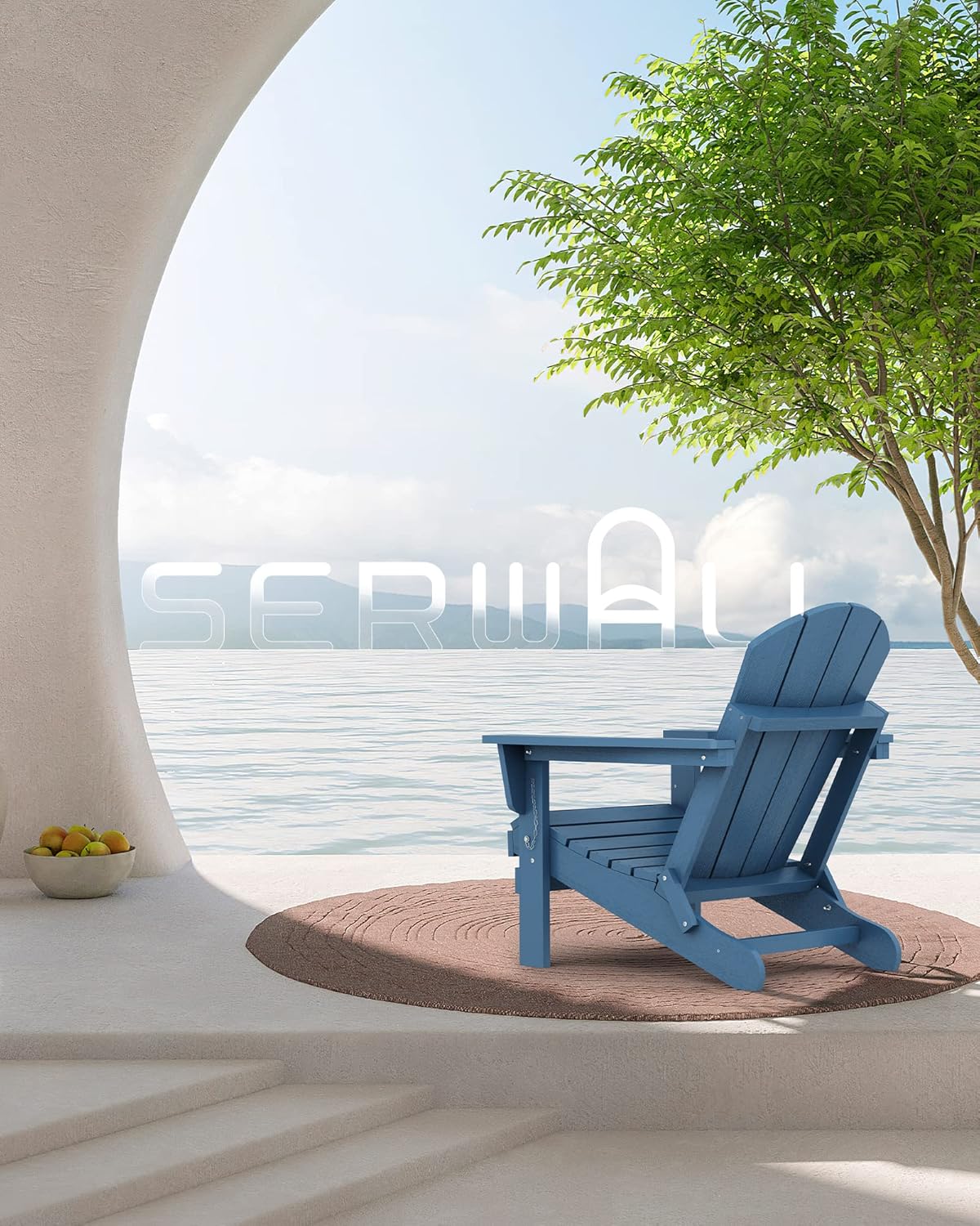SERWALL Folding Adirondack Chairs with Cup Holder, Outdoor Fire Pit - Blue