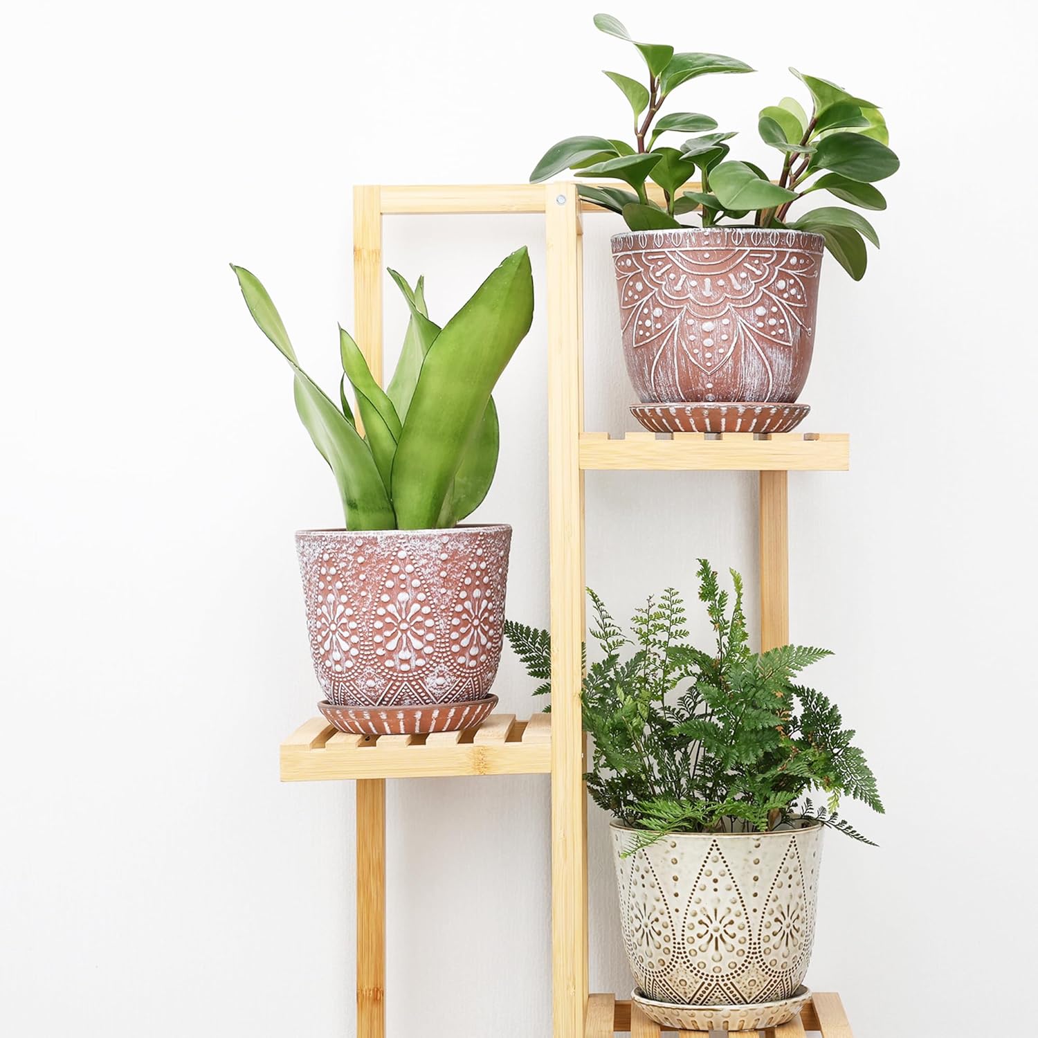 Gepege Ceramic Plant Pots, 6 Inch Indoor Planters with Drainage & Saucers
