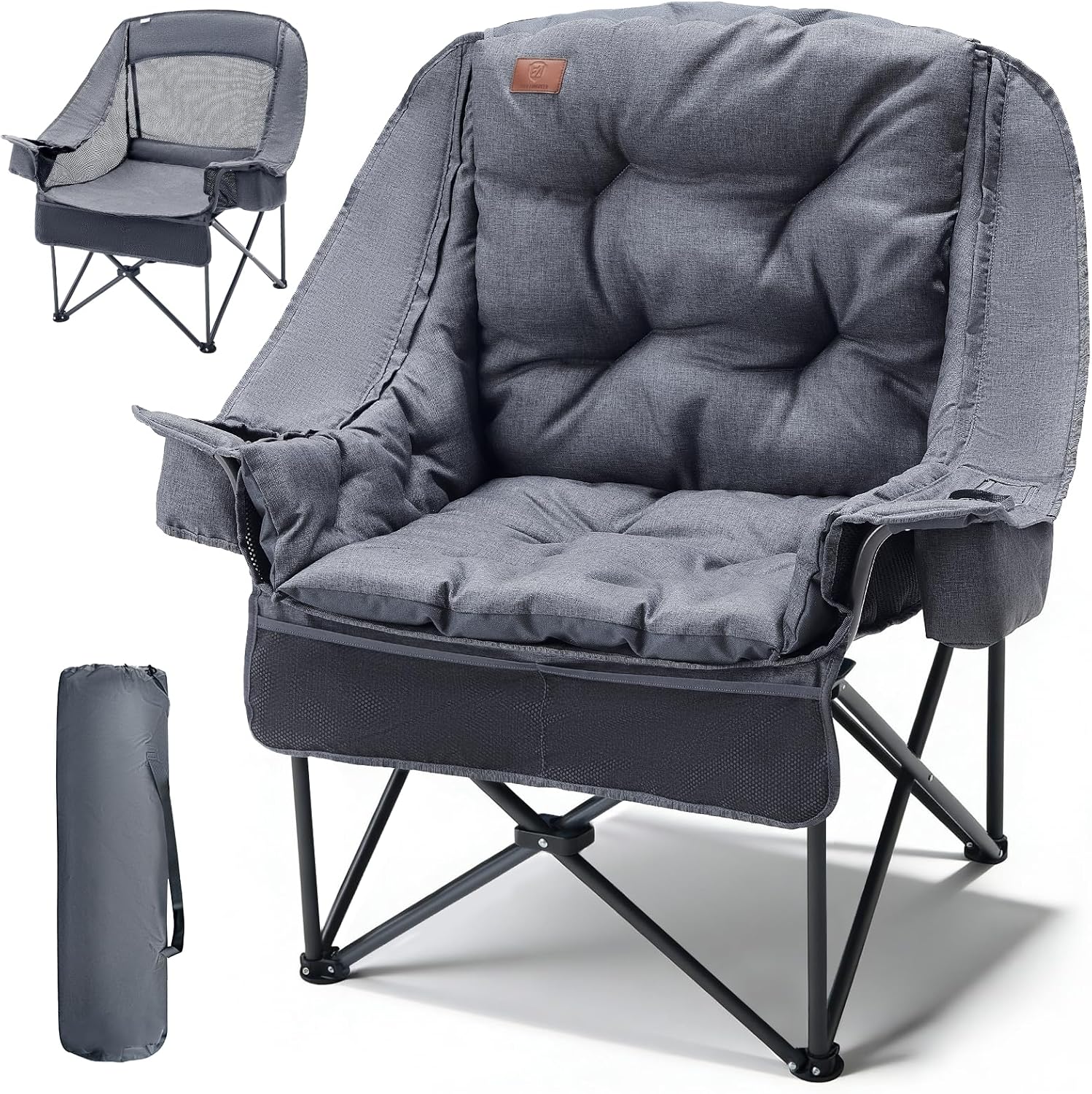 EVER ADVANCED XL Camping Chair with Detachable Cushion Supports 400LBS Grey